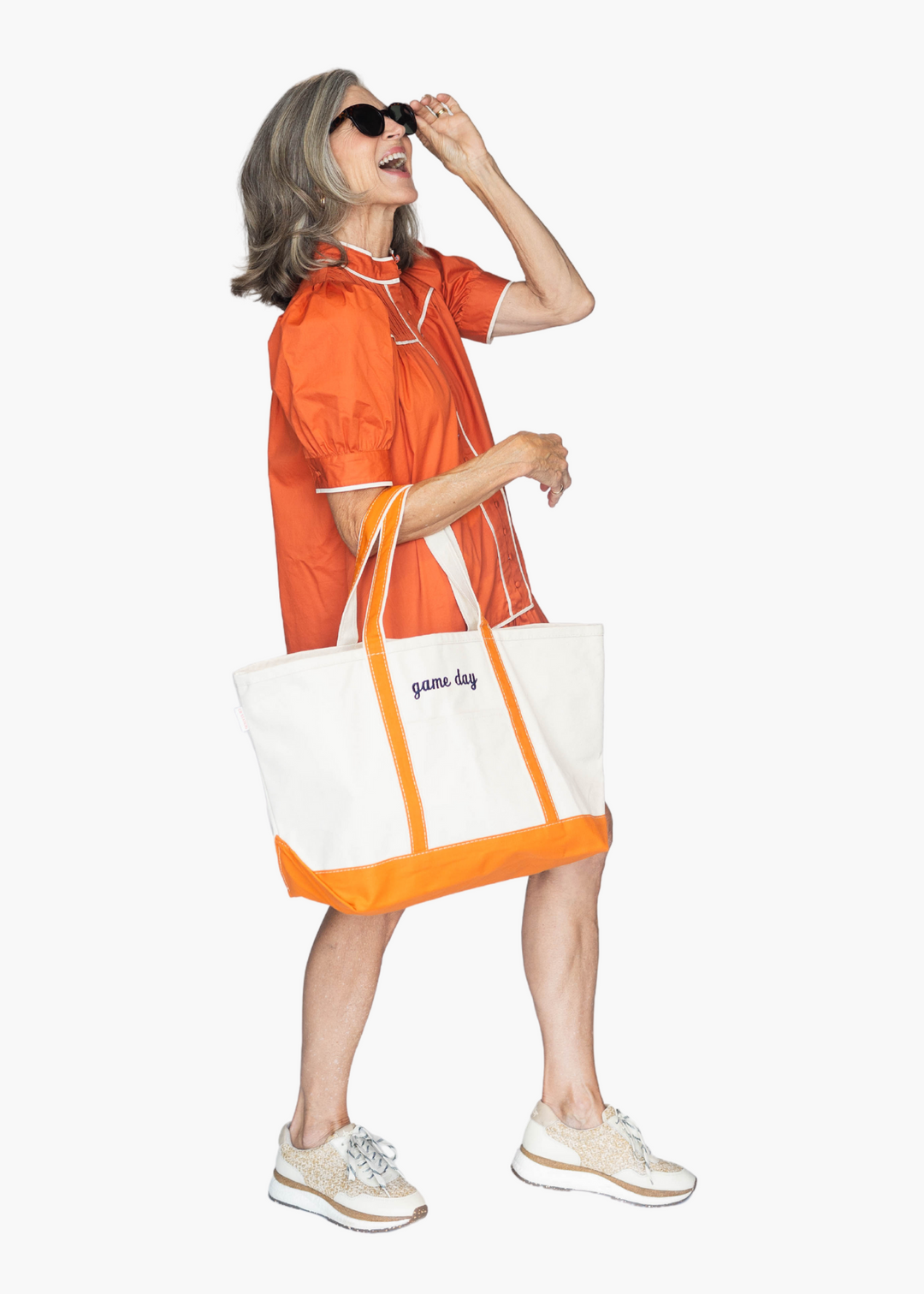 Large Game Day Boat Tote in Orange and Navy