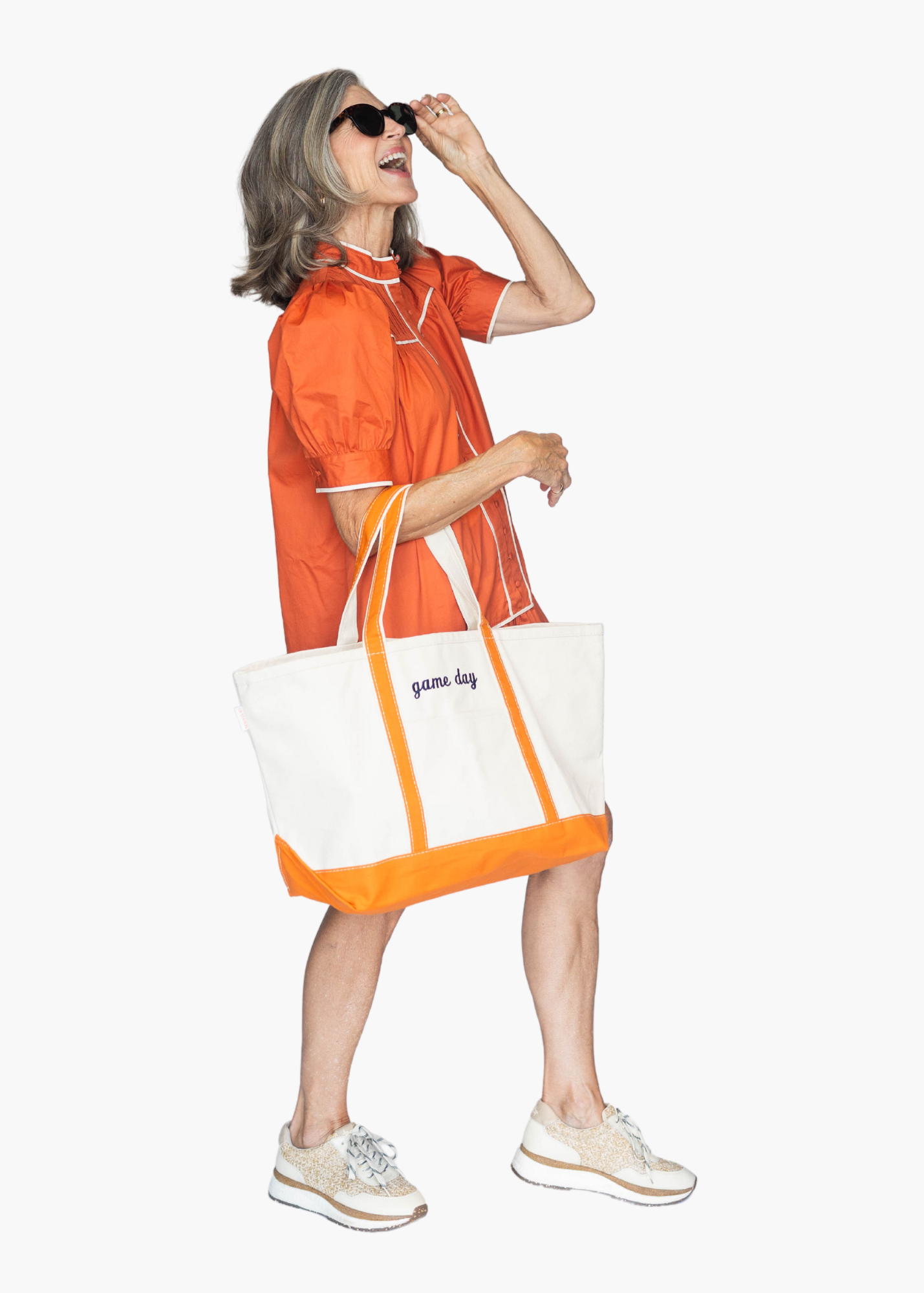 Large Game Day Boat Tote in Orange and Navy