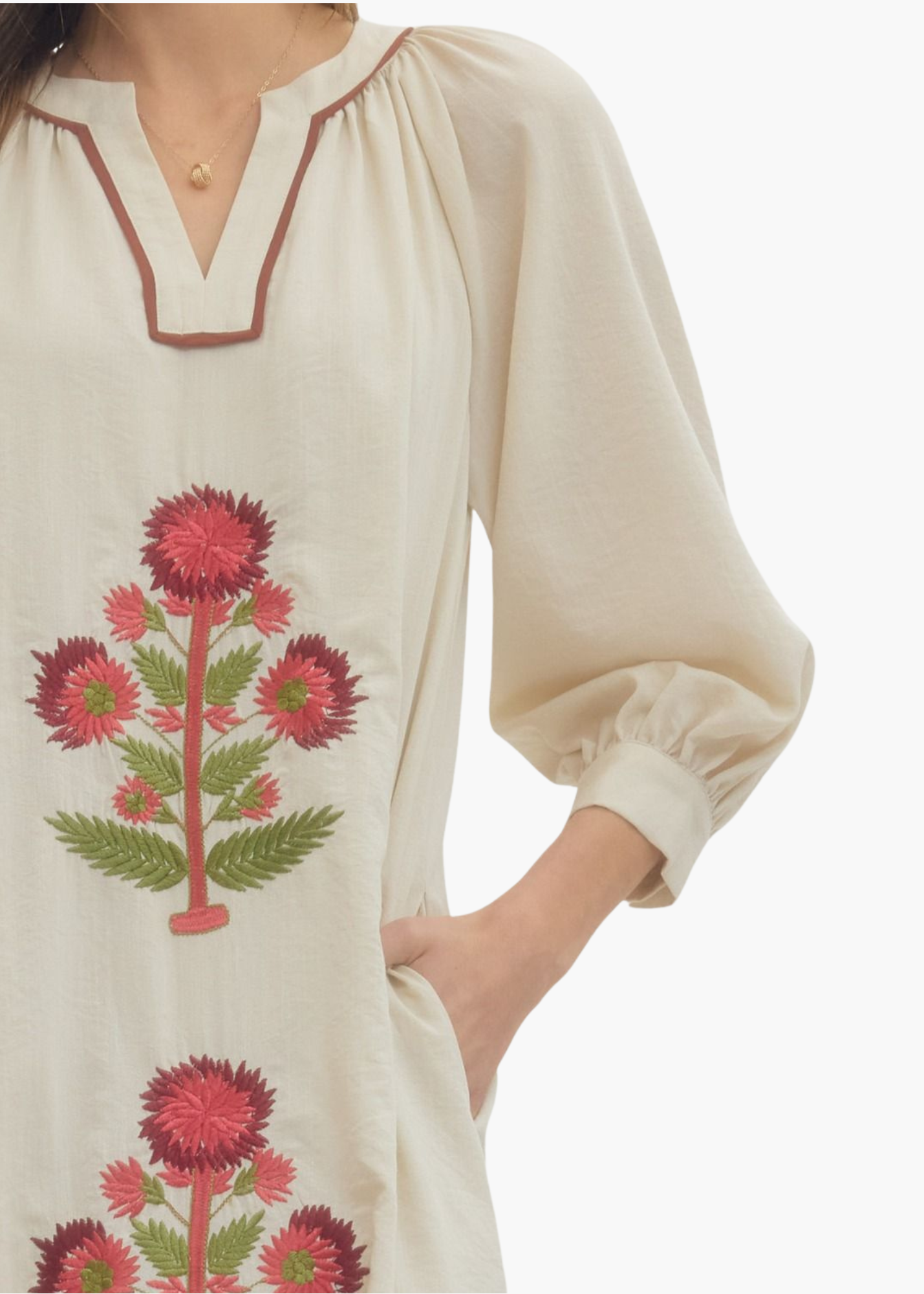 Katy Blockprint Dress in Ecru