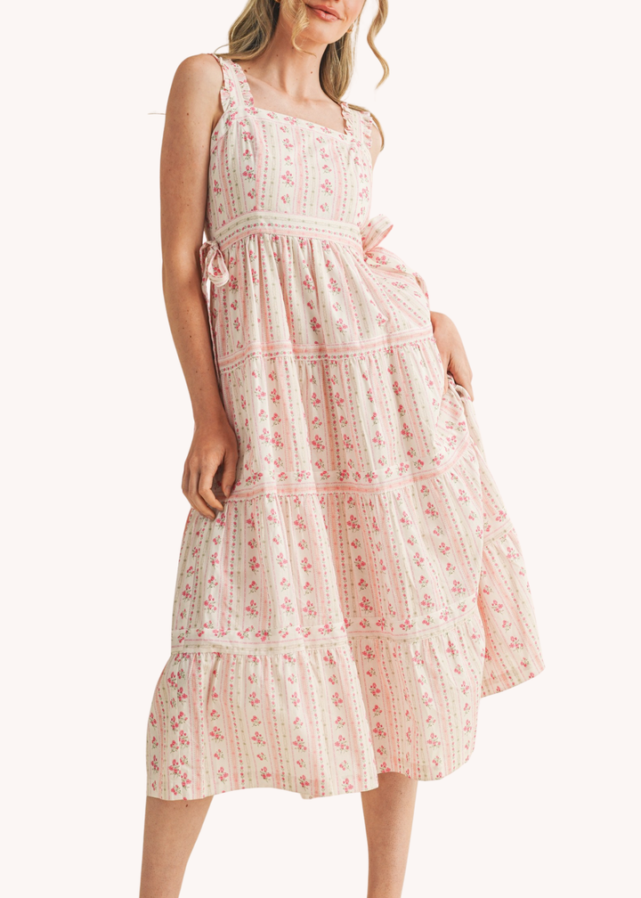 Julieth Midi Dress in Ivory Pink Floral