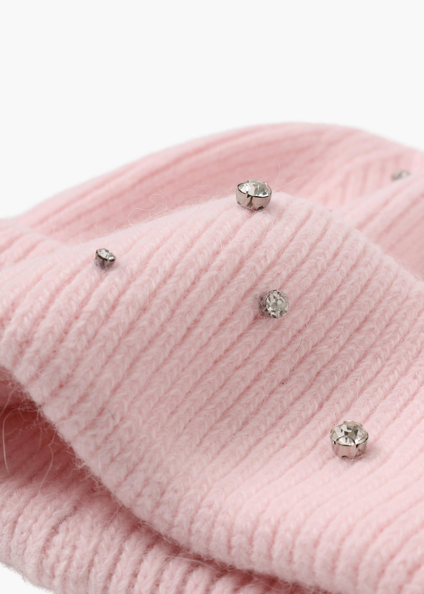Crystal Embellished Angora Beanie Hat: Pink