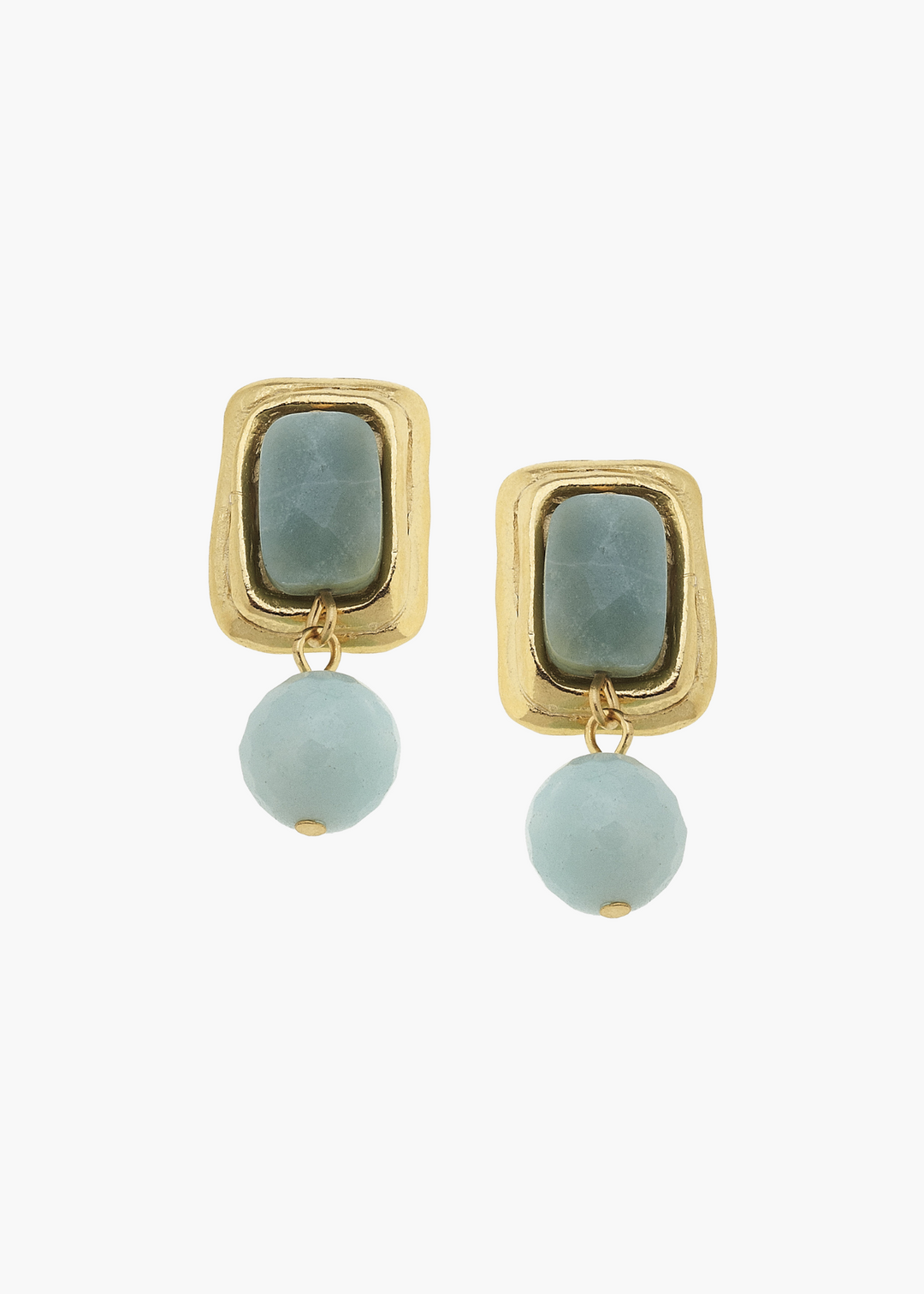 Gold Rectangle and Amazonite Earrings
