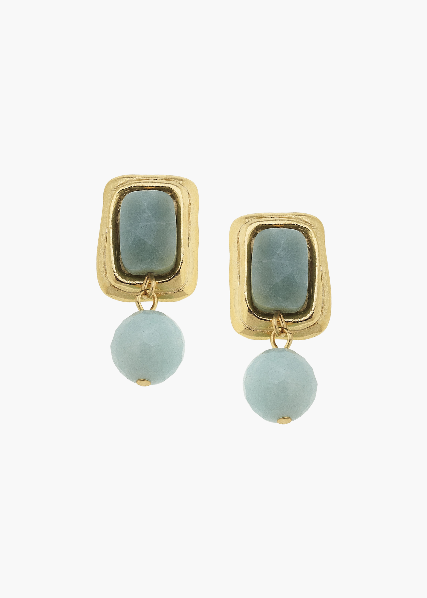 Gold Rectangle and Amazonite Earrings