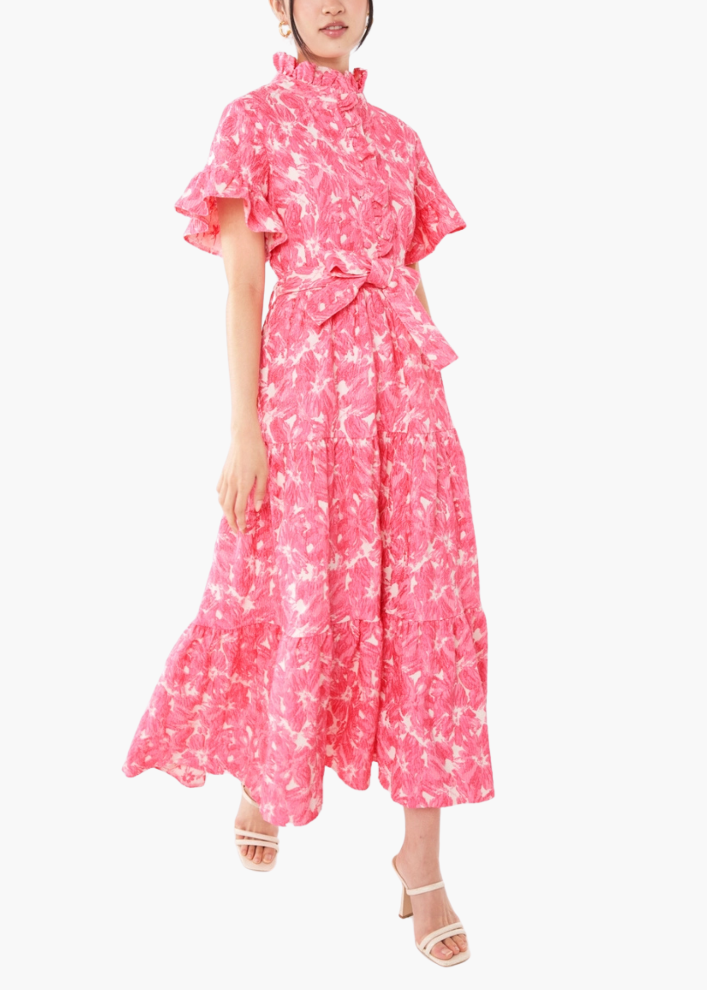 Sadie Maxi Dress in Hot Pink Hibiscus Jacquard