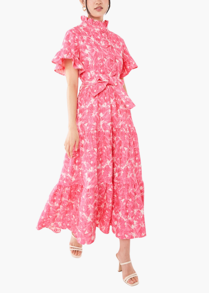 Sadie Maxi Dress in Hot Pink Hibiscus Jacquard