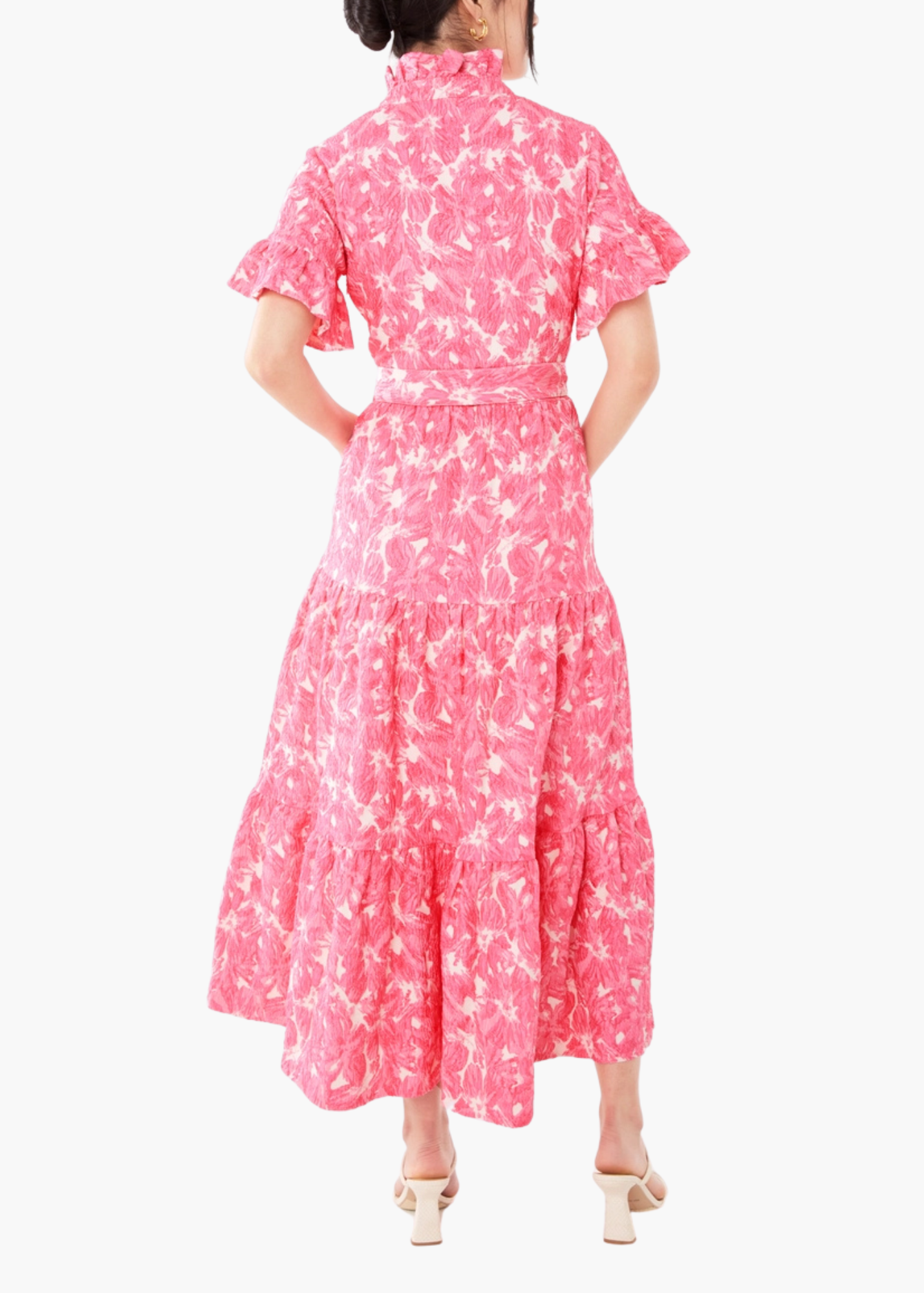 Sadie Maxi Dress in Hot Pink Hibiscus Jacquard