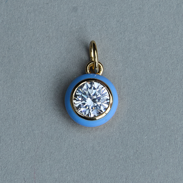 Blue Enamel Bezel Charm with Clasp Cord Necklace