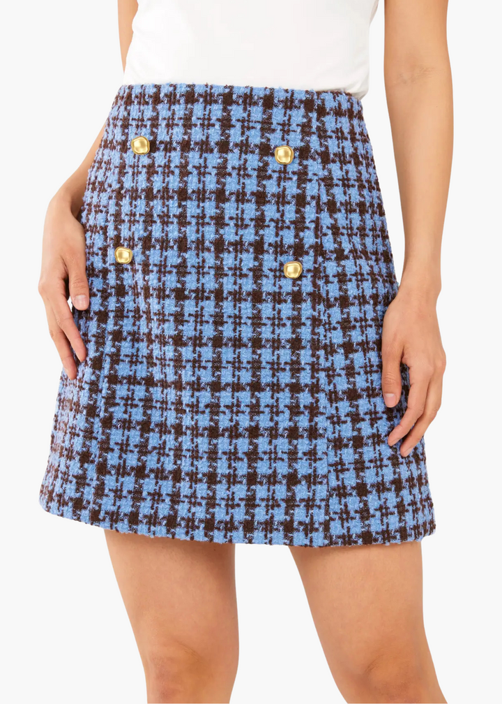 Jessica Skirt Blue and Brown Houndstooth Tweed