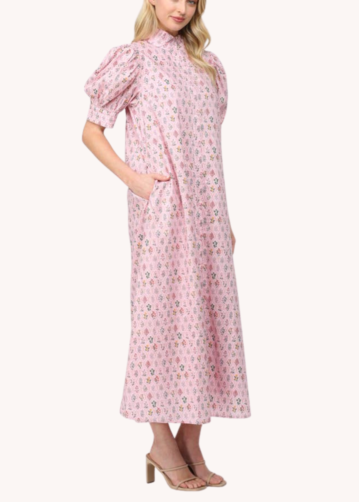 Eliza Cotton Midi Dress in Light Pink