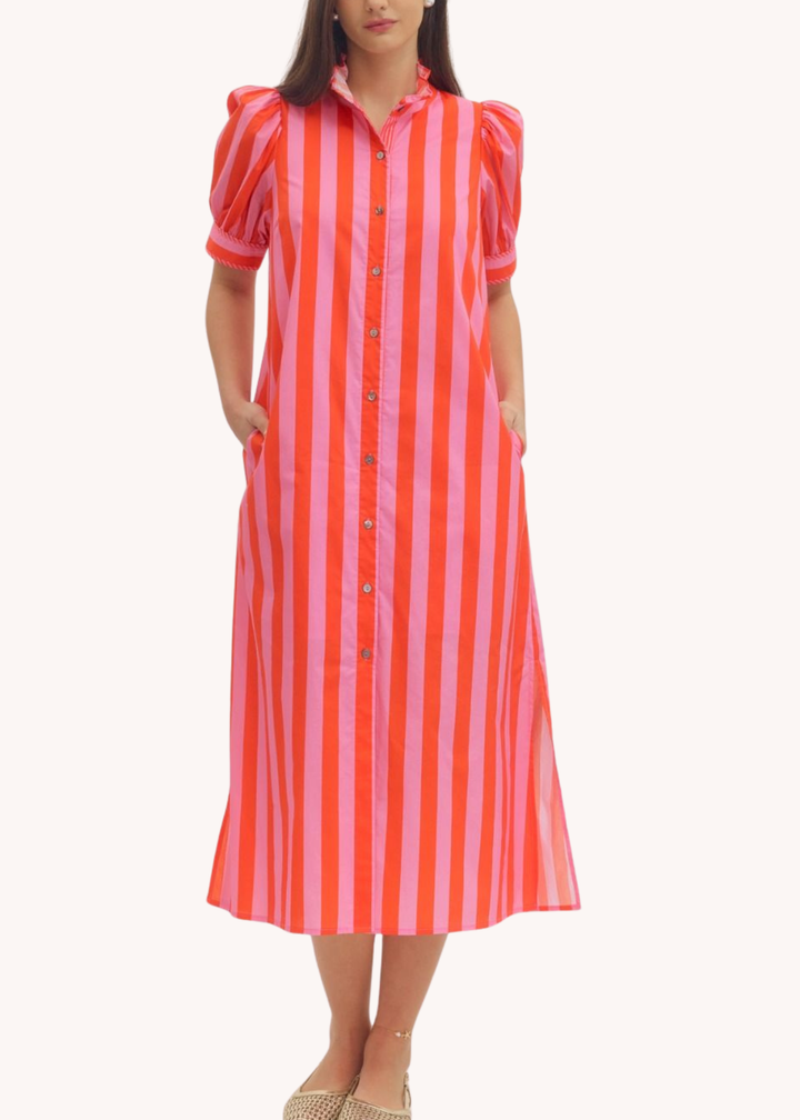 Juliet Striped Cotton Midi in Pink
