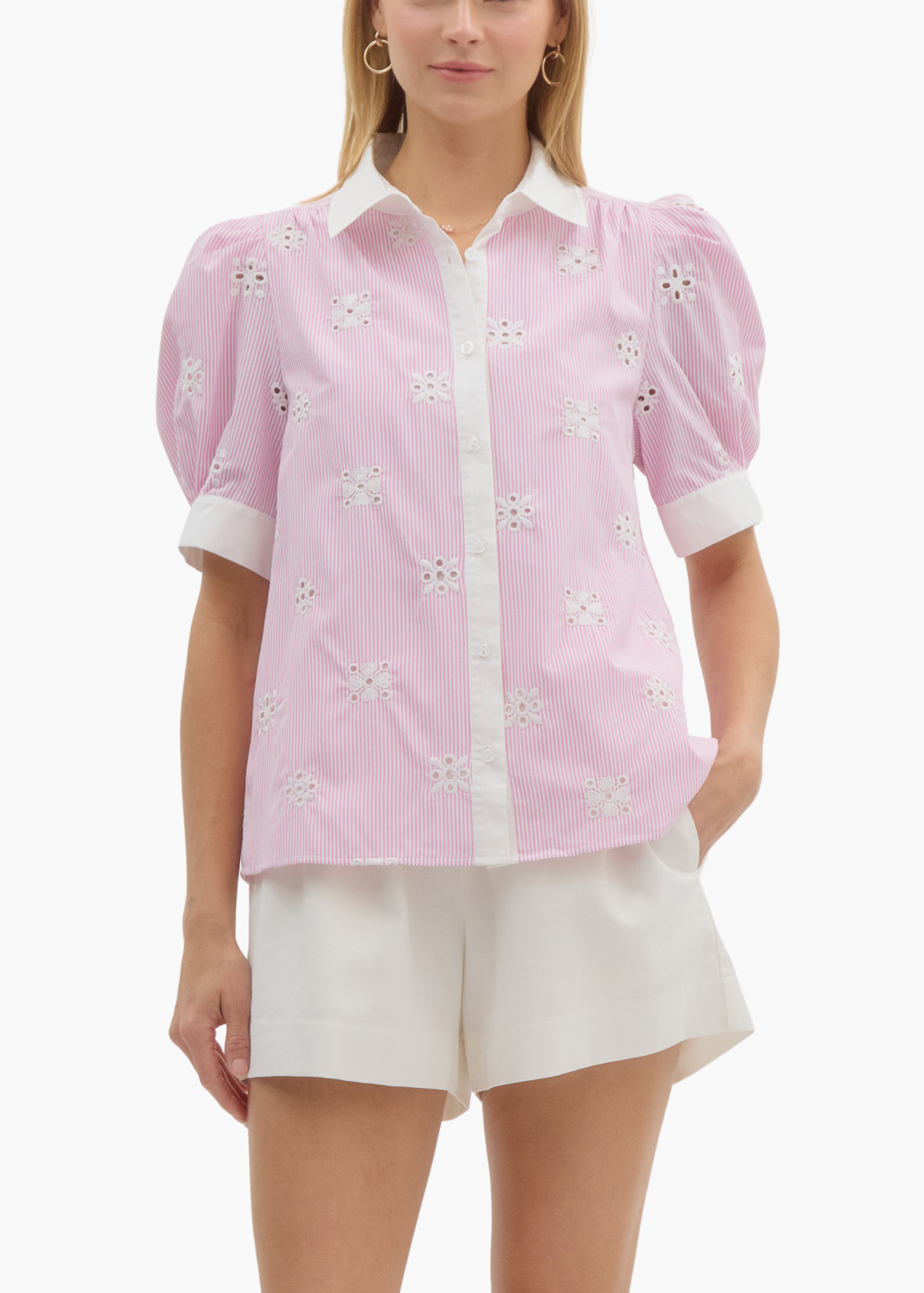 Tara Eyelet Top in Pink