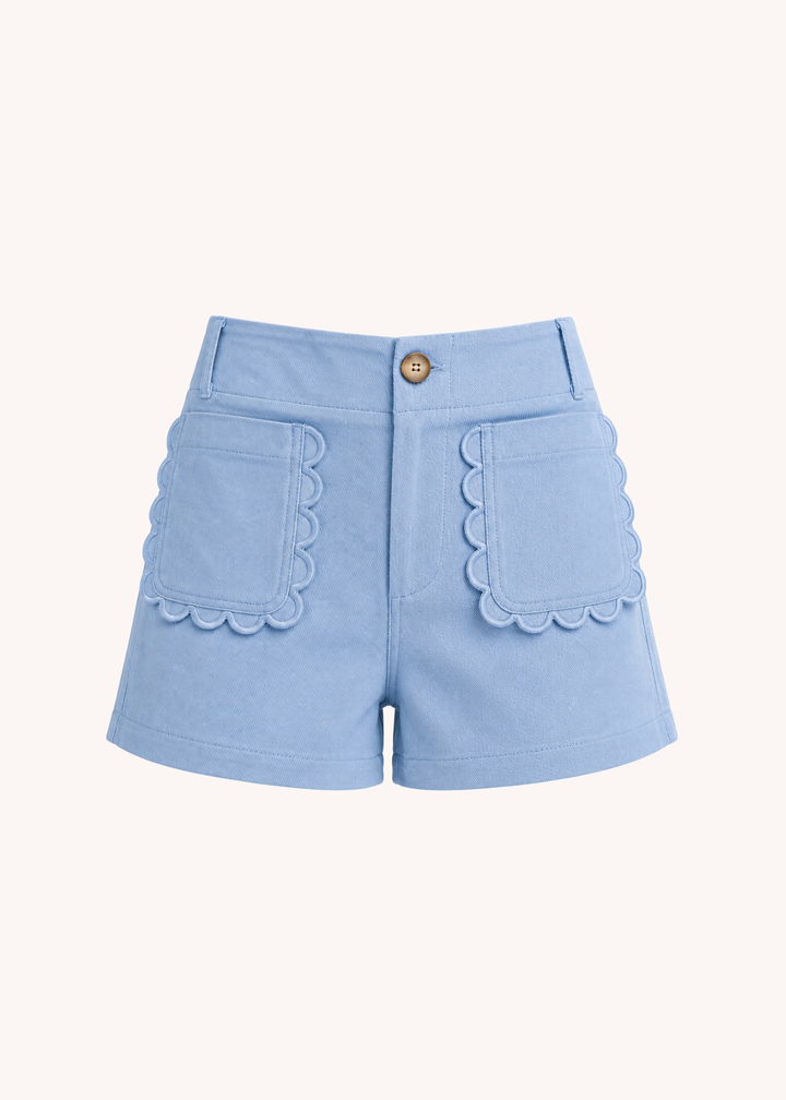 Colette Scalloped Shorts in Dusty Blue