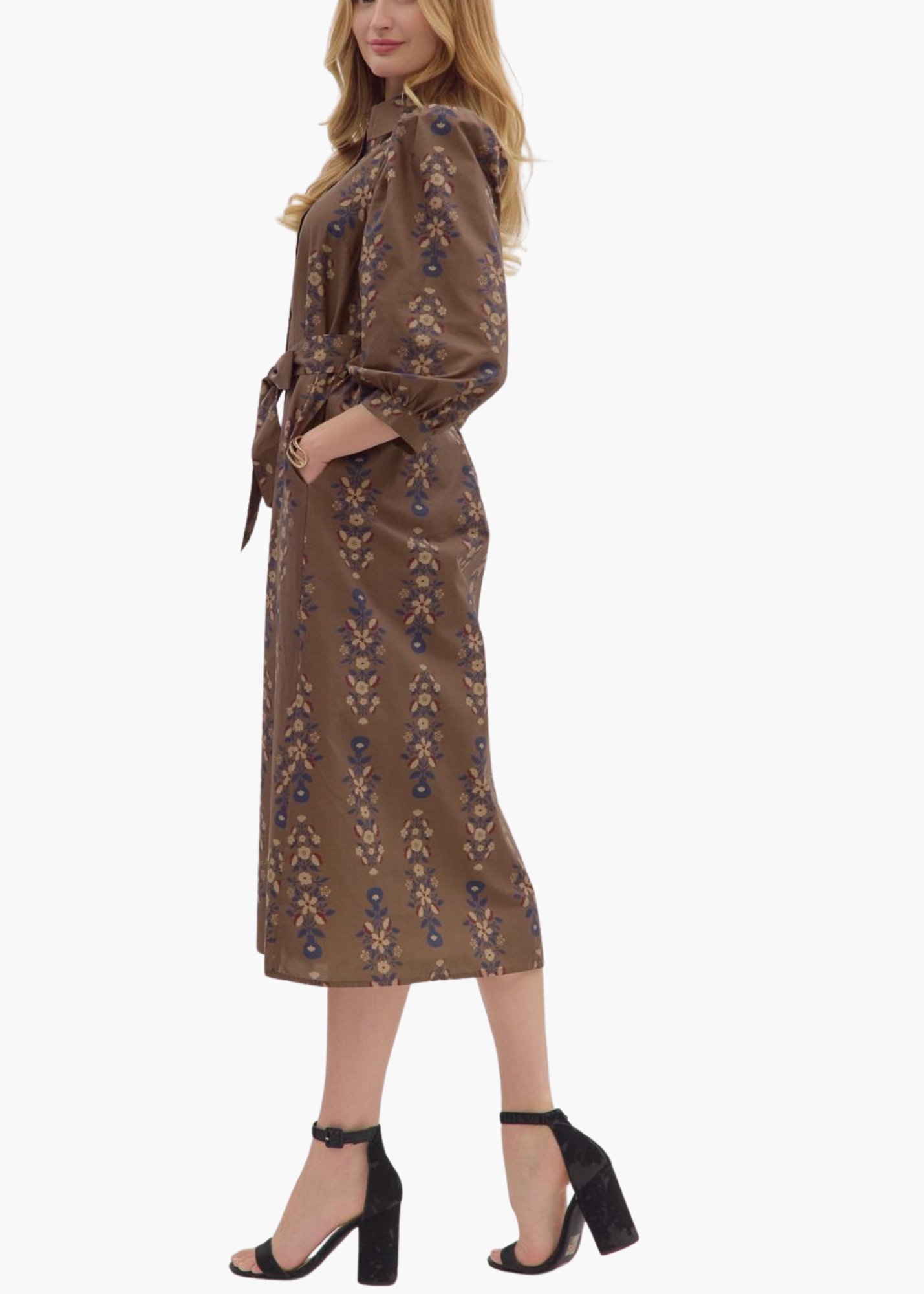 Rory Midi Dress in Brown