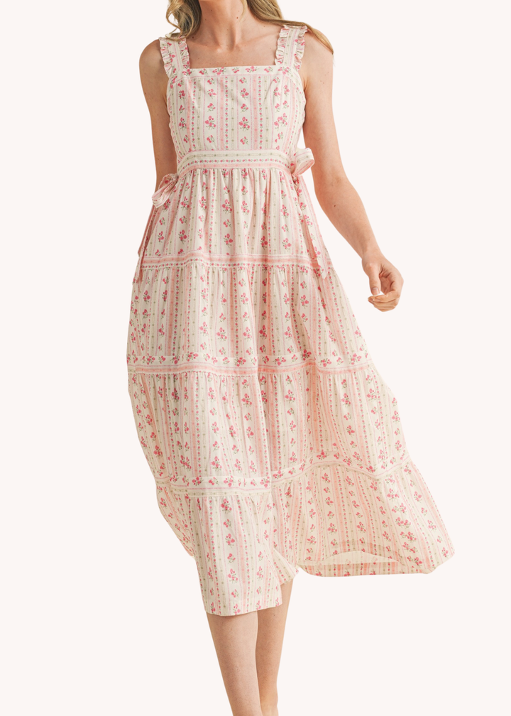 Julieth Midi Dress in Ivory Pink Floral