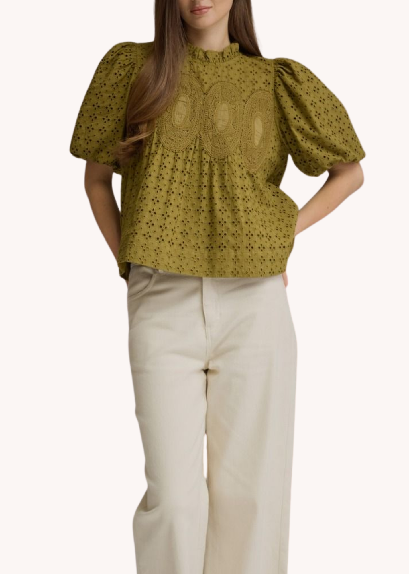 Ophelia Eyelet Top in Olive