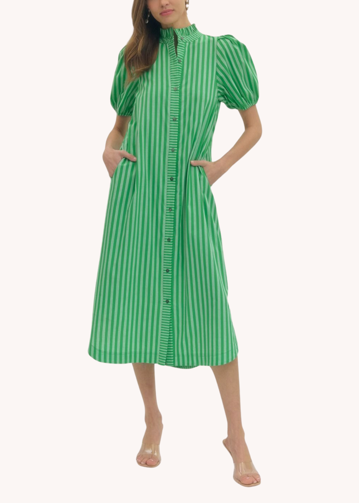 Madison Cotton Midi Dress in Green