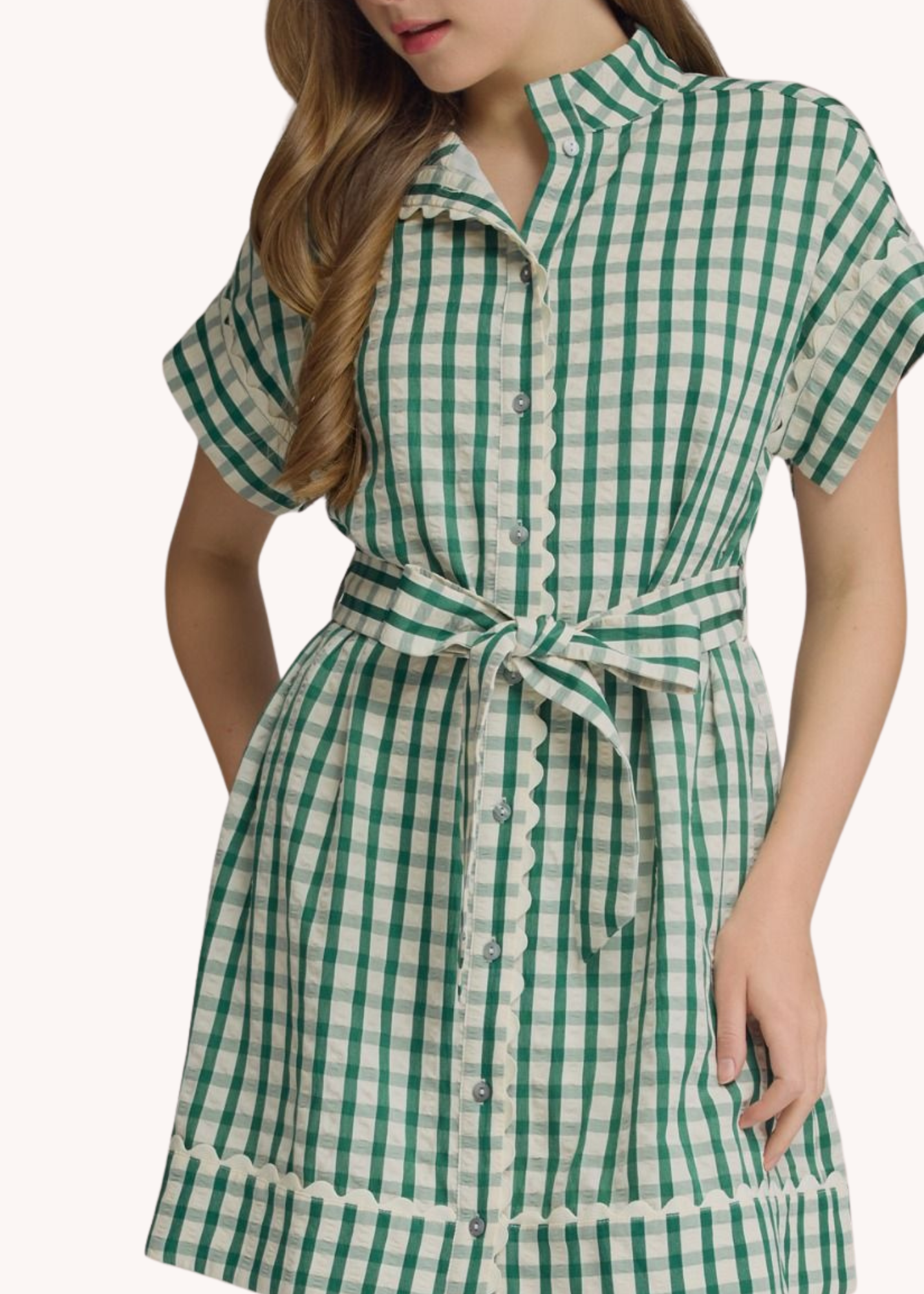 Madeline Gingham Mini Dress in Hunter Green