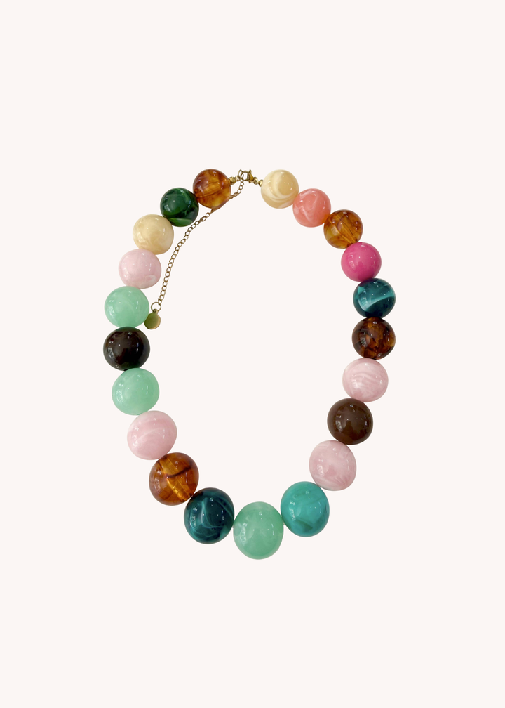 Dora Chunky Beaded Necklace in Pink Mix