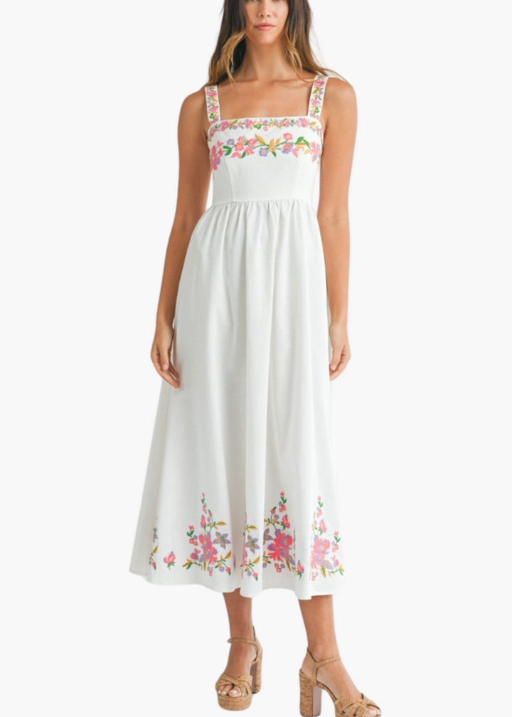 Mable Midi Dress in Off White