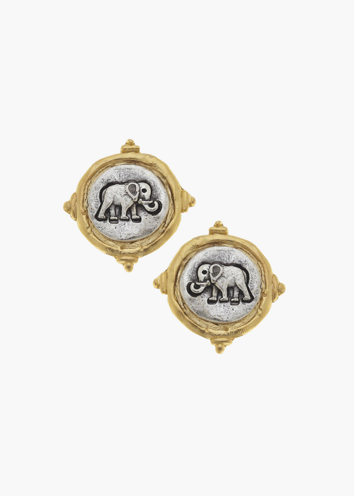 Mixed Metal Elephant Intaglio Studs
