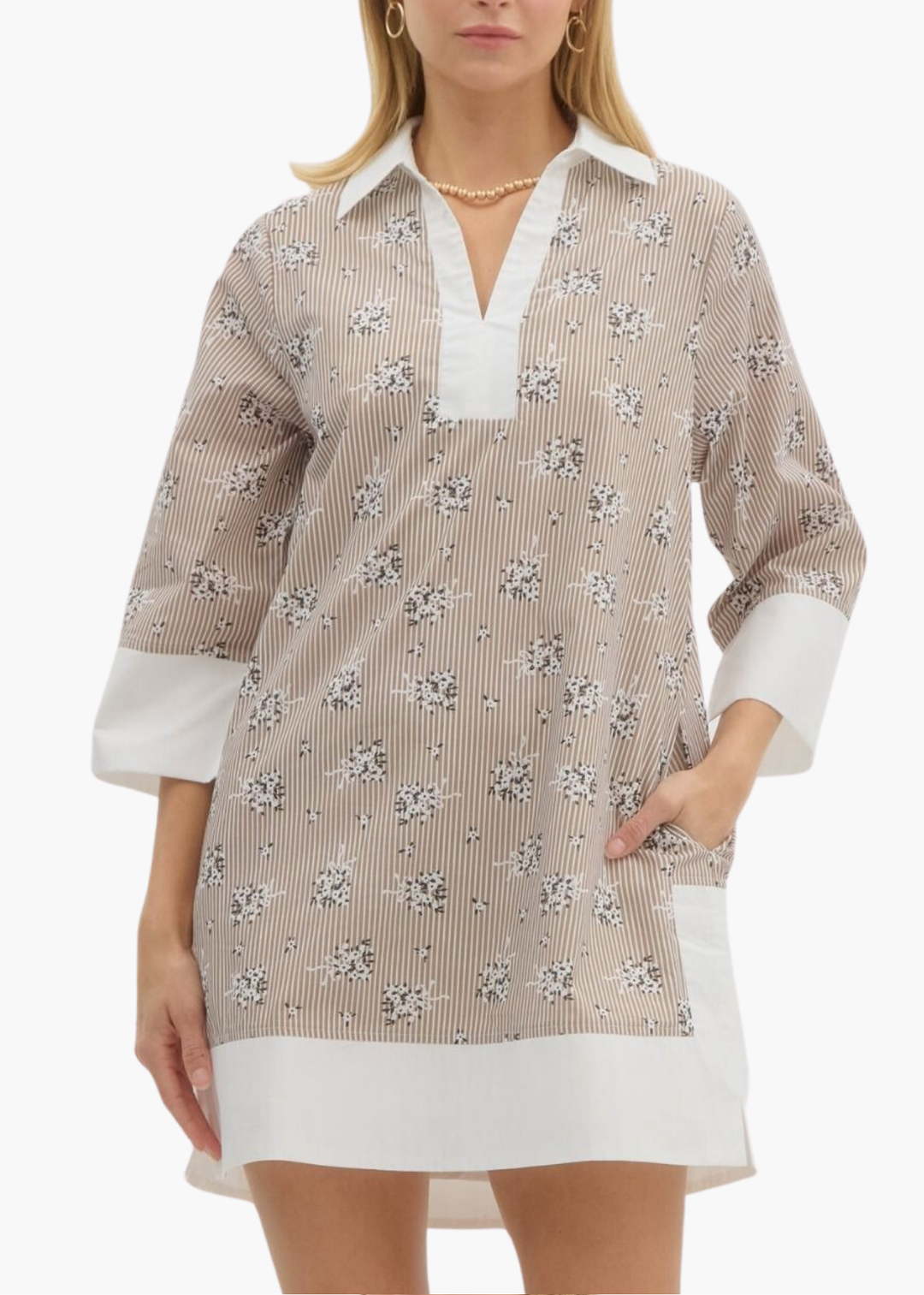 Sea Side Mini Dress in Latte