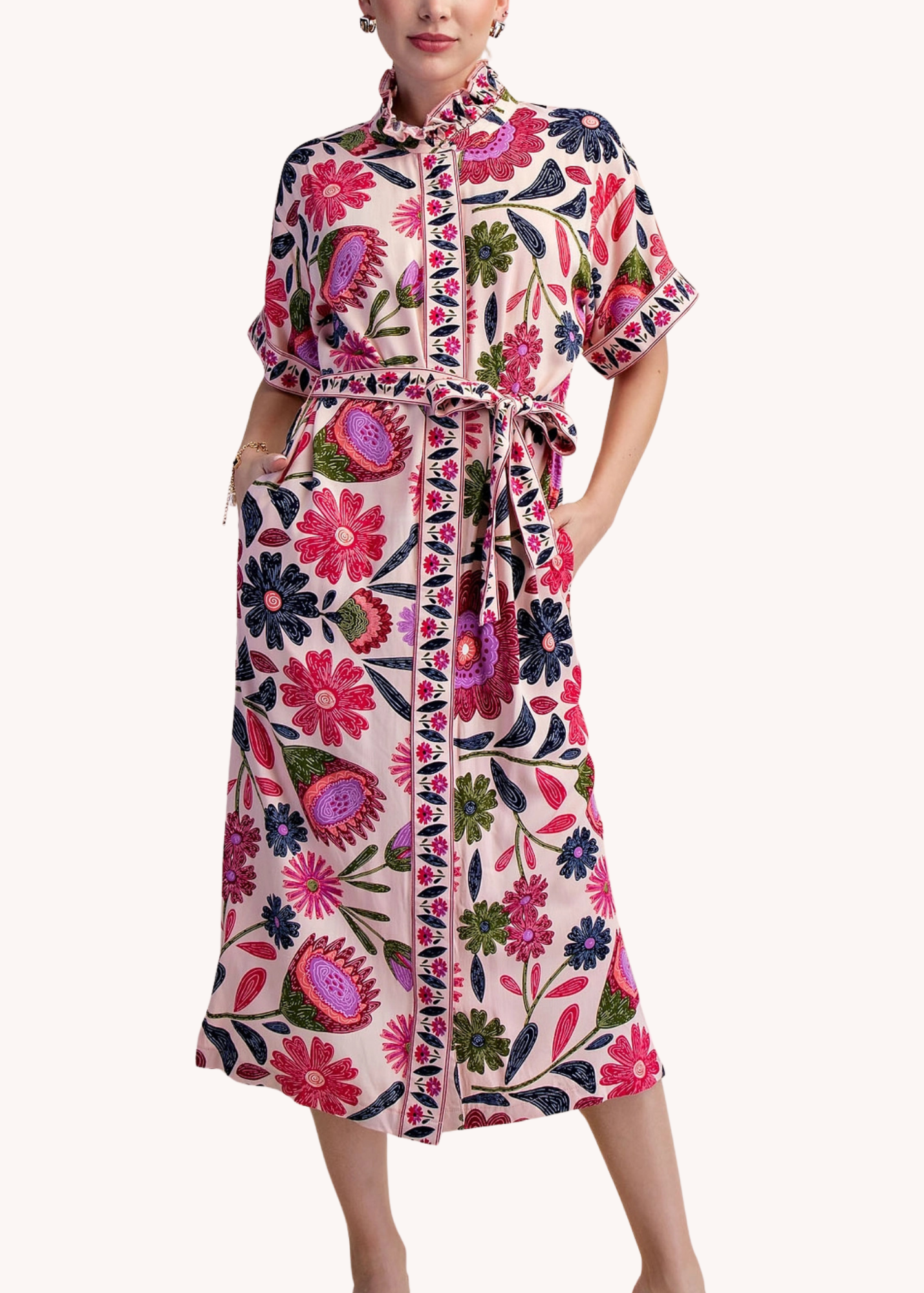 Leighton Floral Belted Midi Dress