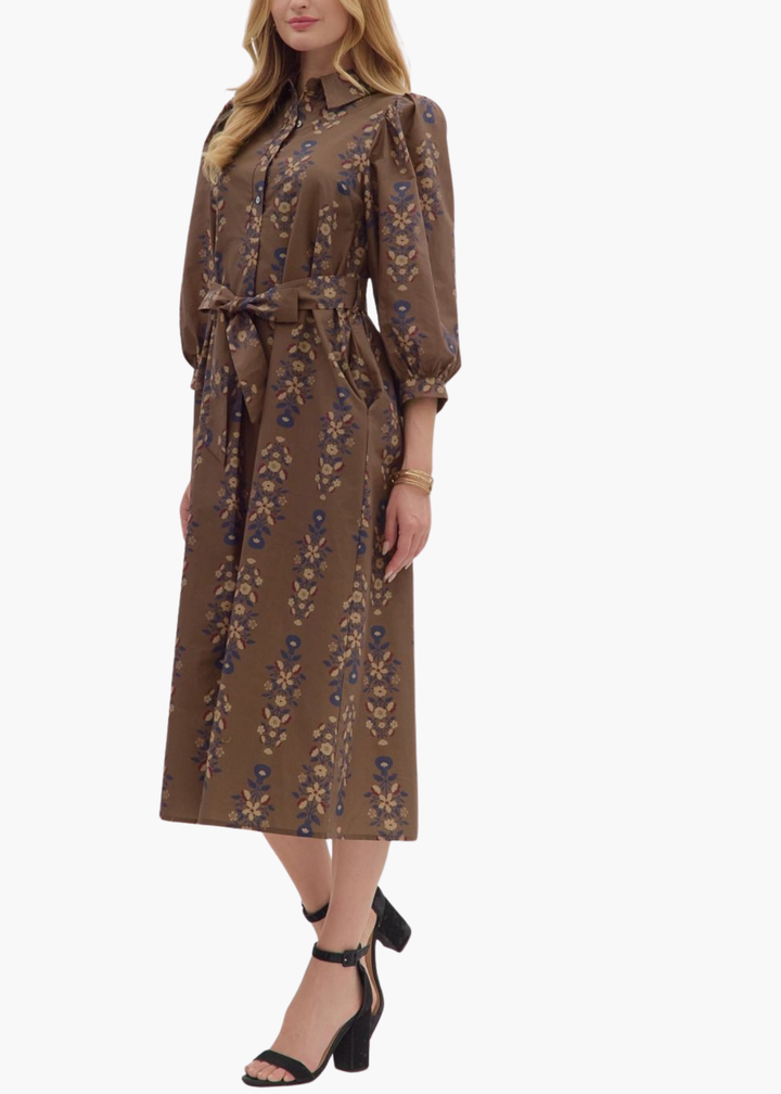 Rory Midi Dress in Brown