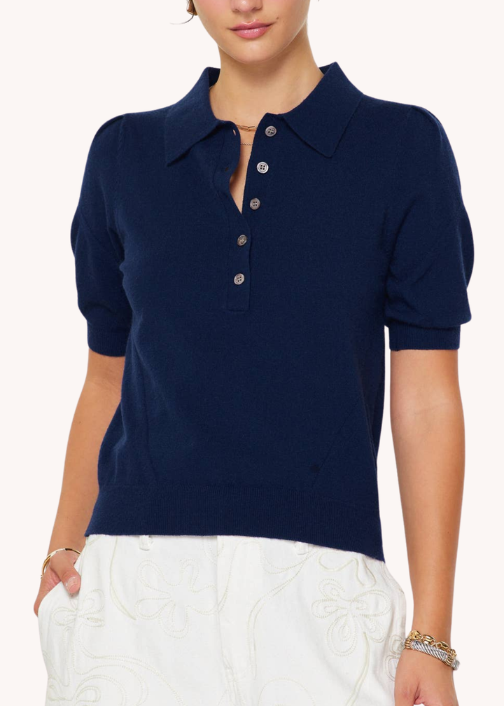 Short Sleeve Knit Polo Top in Navy