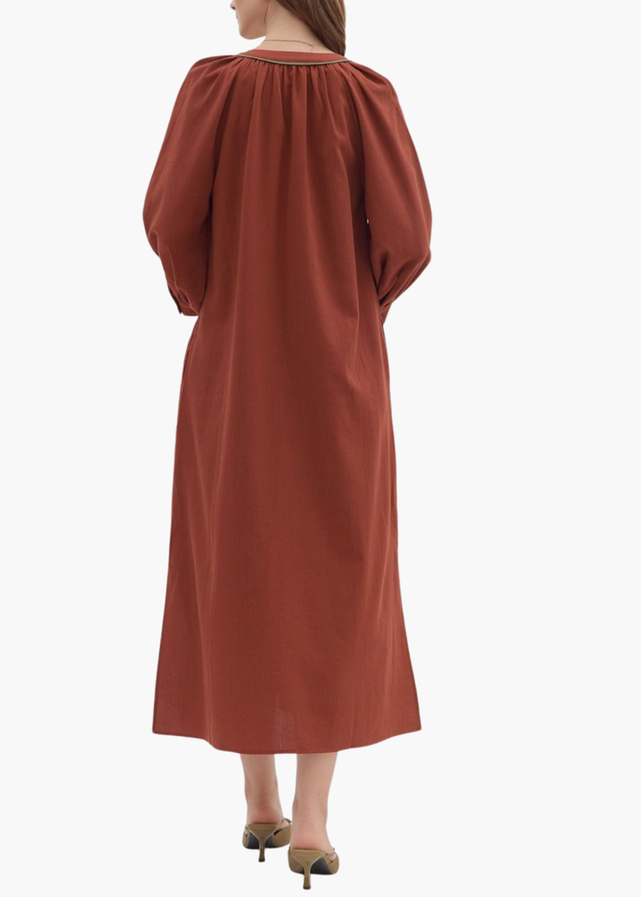 Katy Blockprint Dress in Chestnut