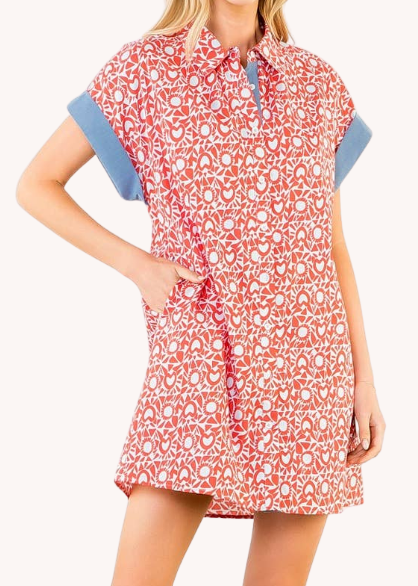 Americana Block Print Mini Shirt Dress