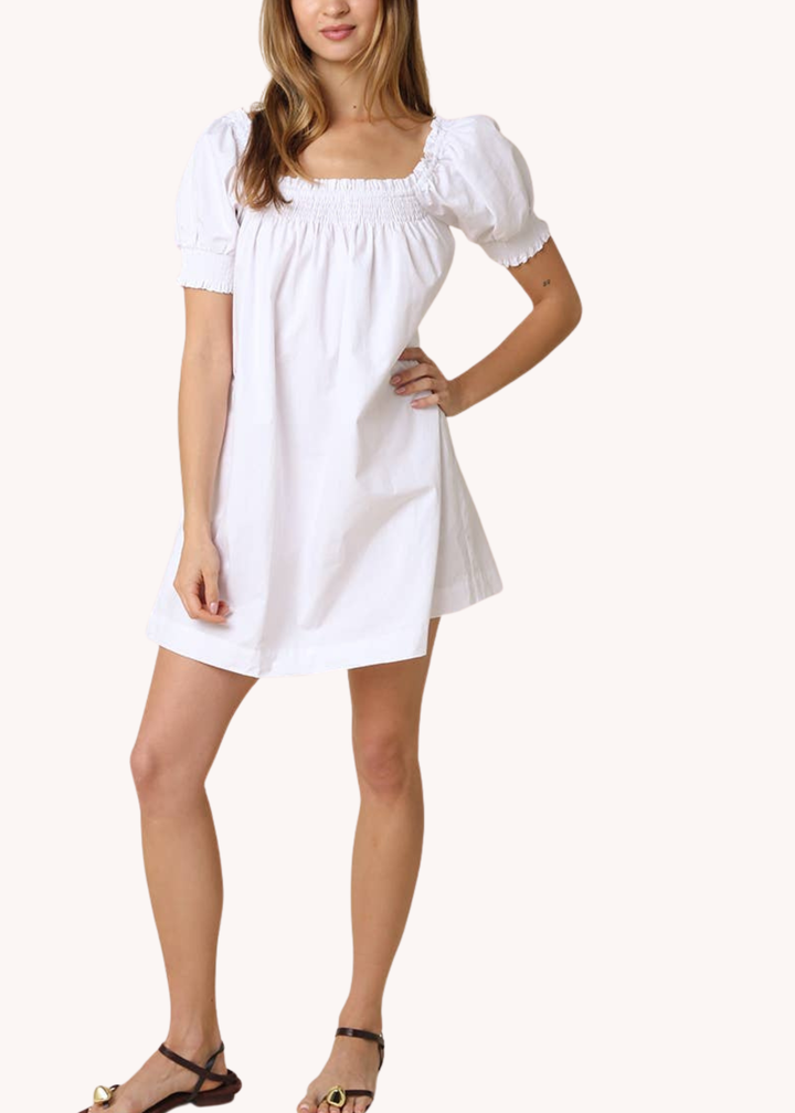 Lorelai Cotton Smocked Dress in White