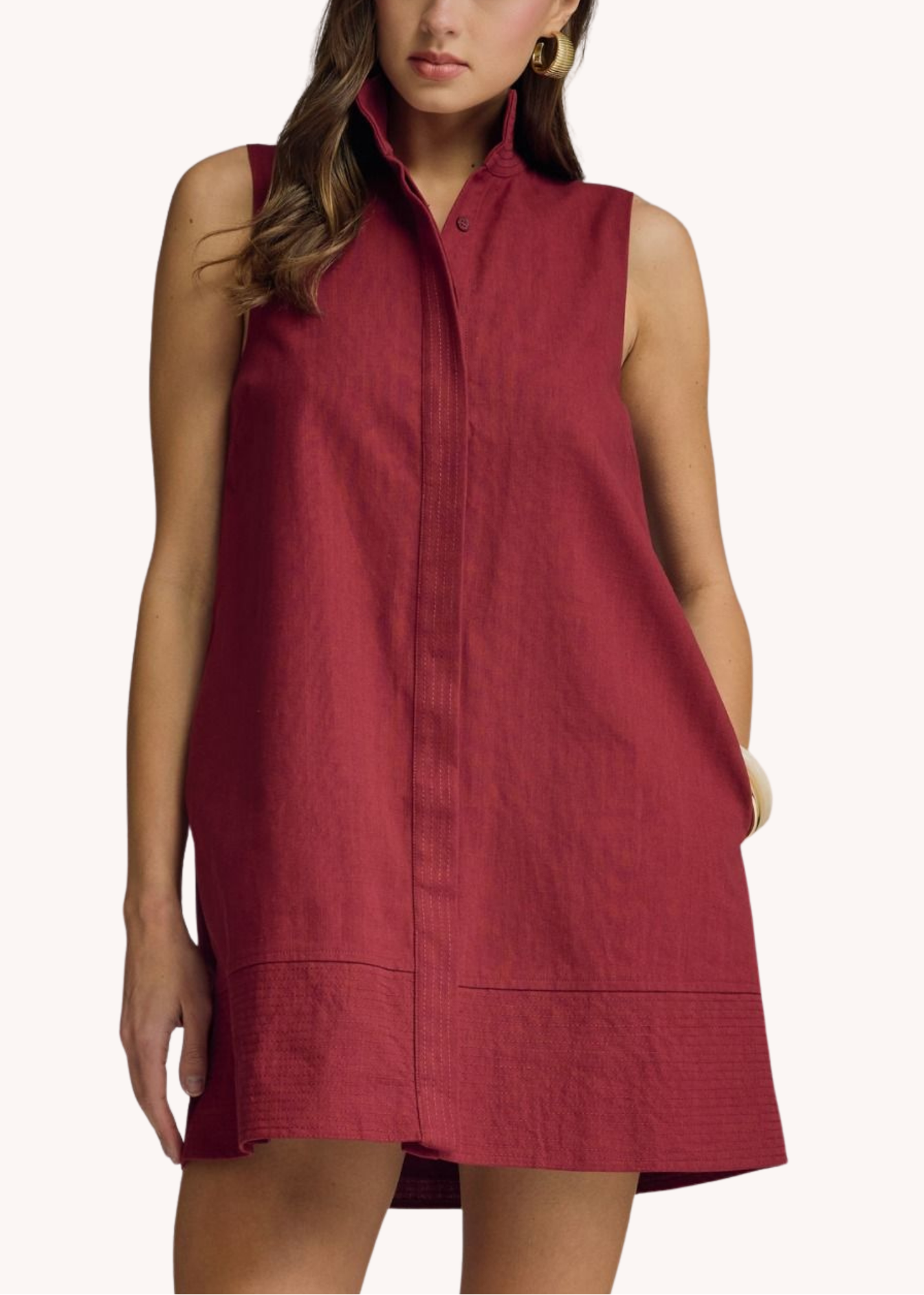 Keeley Cotton Linen Mini Dress in Crimson