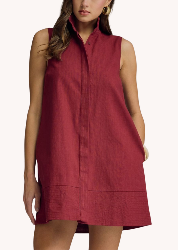Keeley Cotton Linen Mini Dress in Crimson