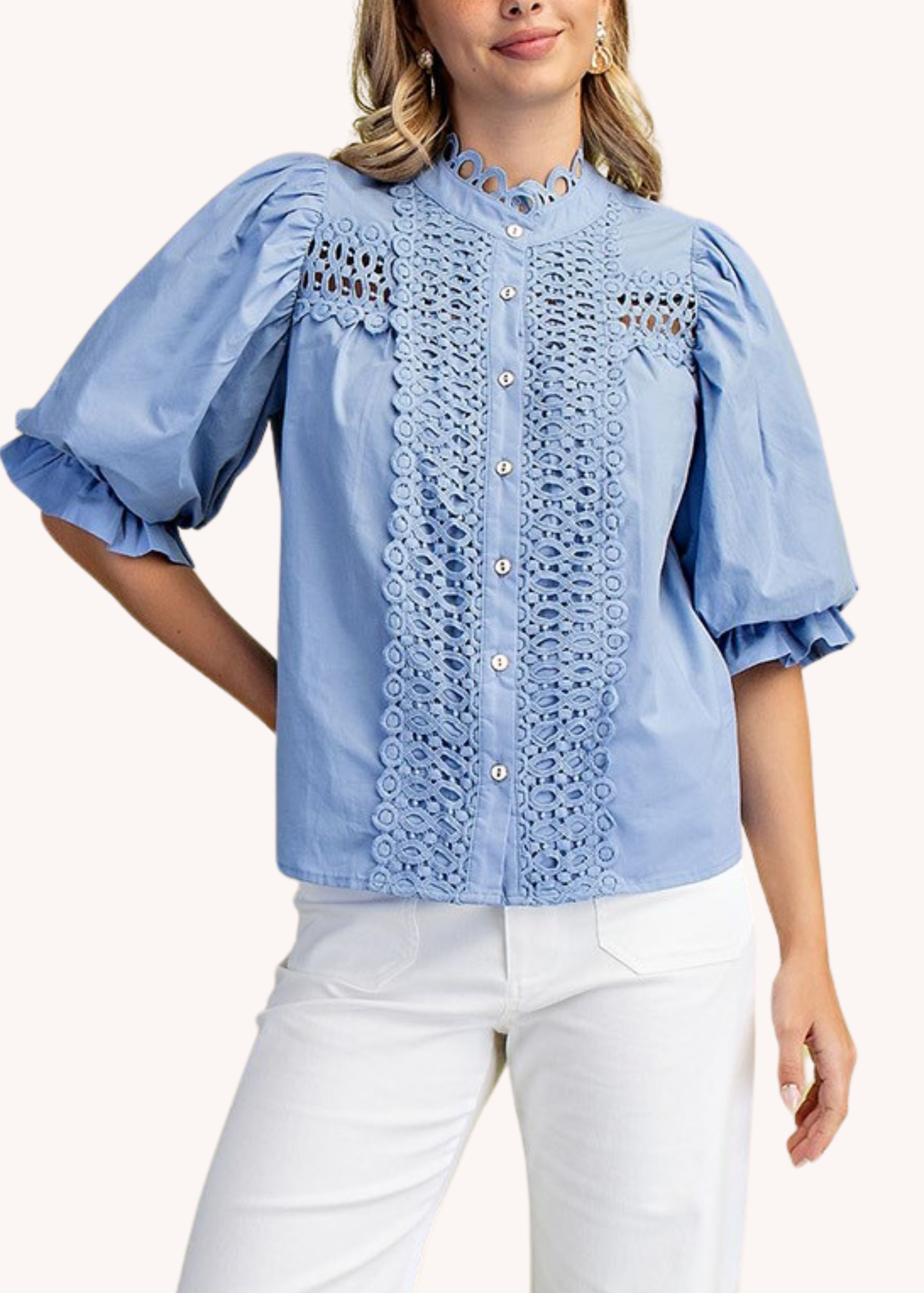 Marlena Puff Sleeve Top in Light Blue