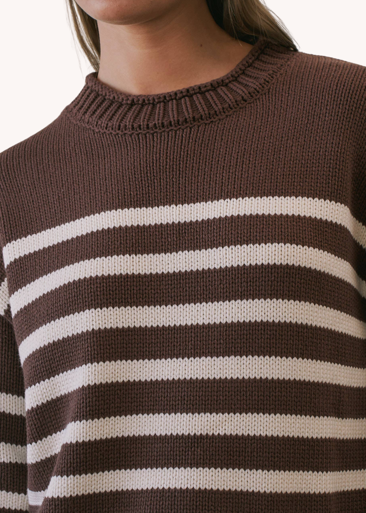 Striped Roll Neck Sweater in Chocolate