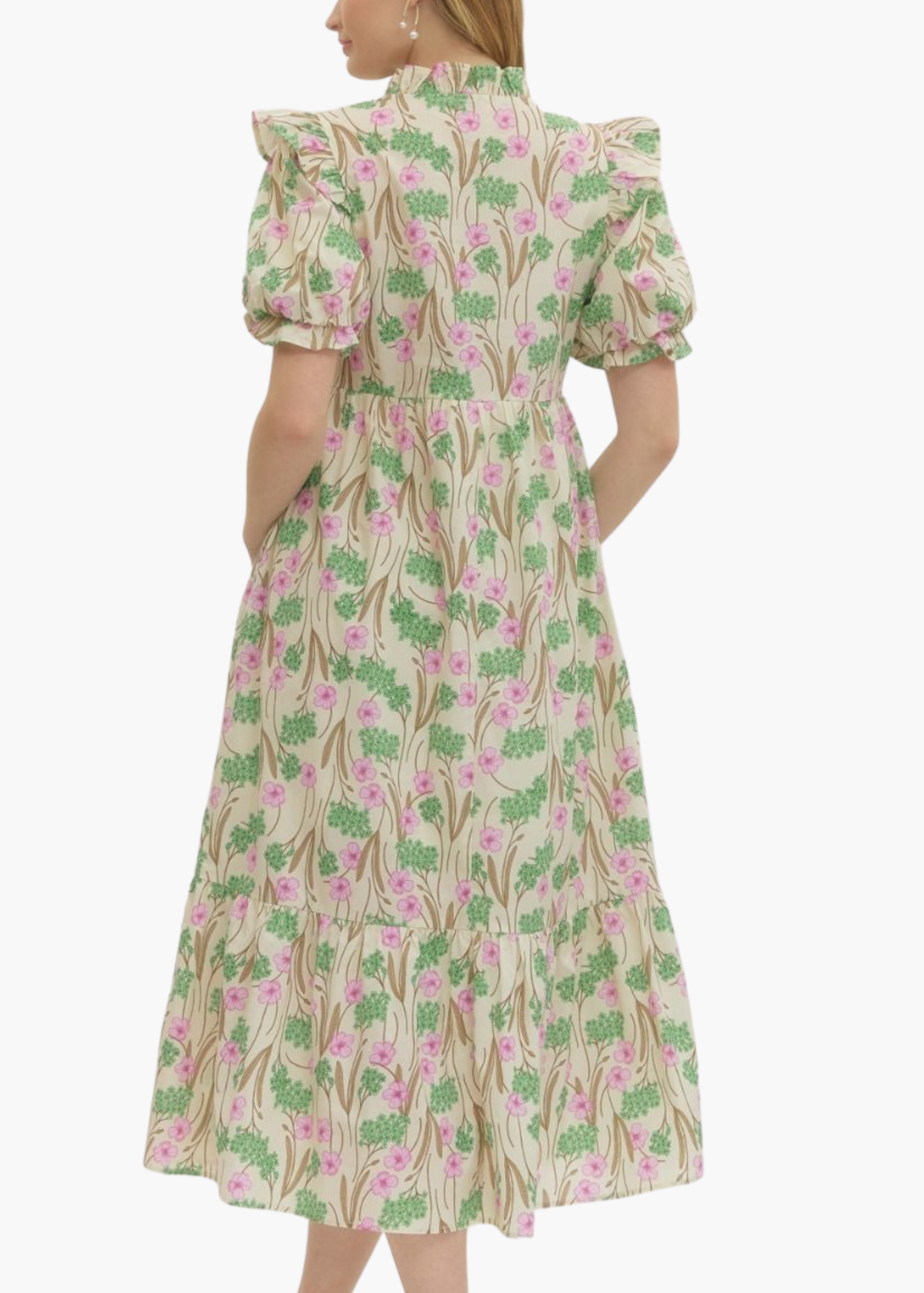 Evelyn Midi Dress in Ecru Pink