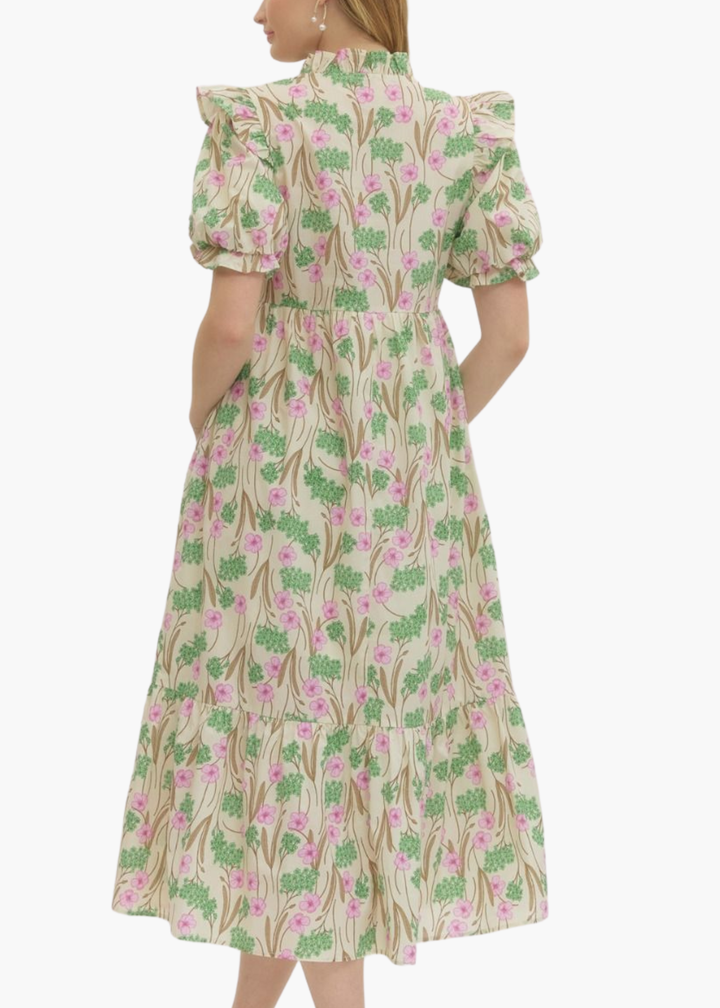 Evelyn Midi Dress in Ecru Pink