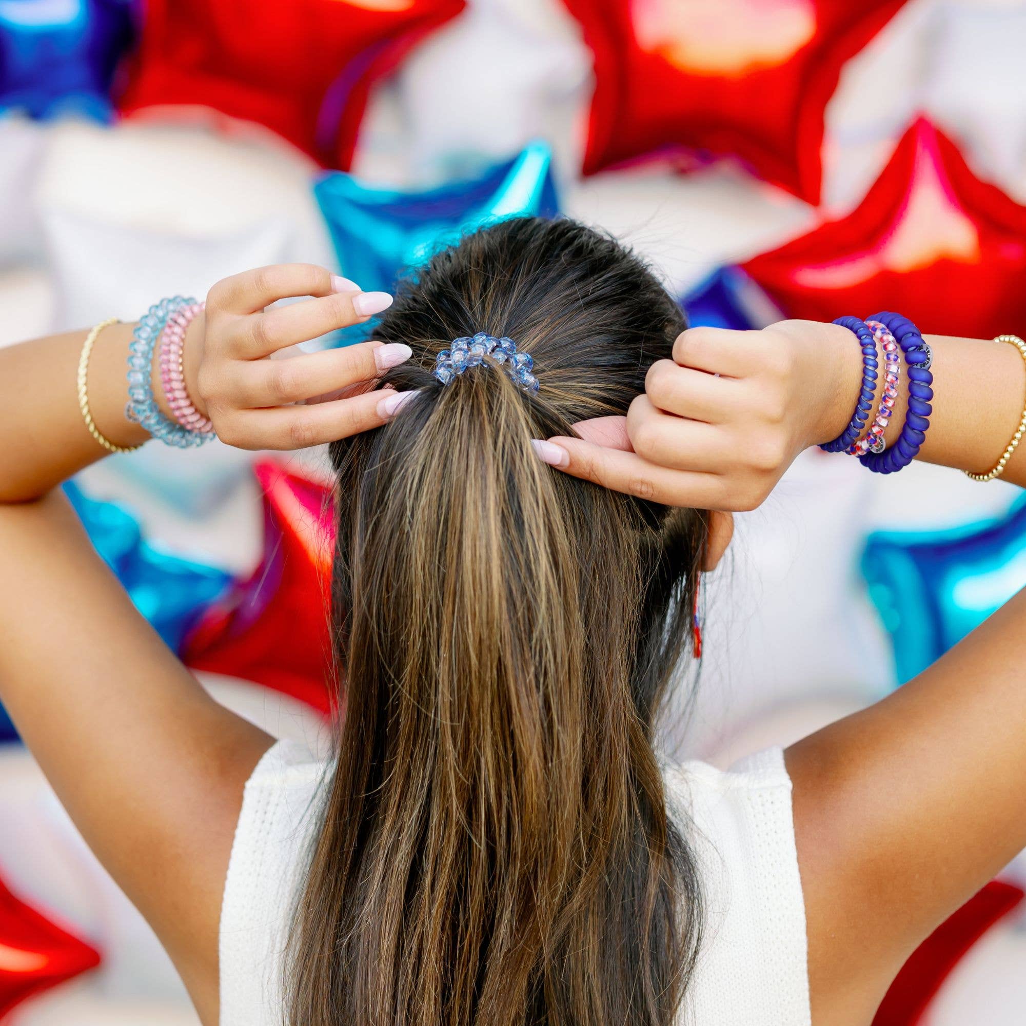 Spiral Hair Ties in Fire-workin' It
