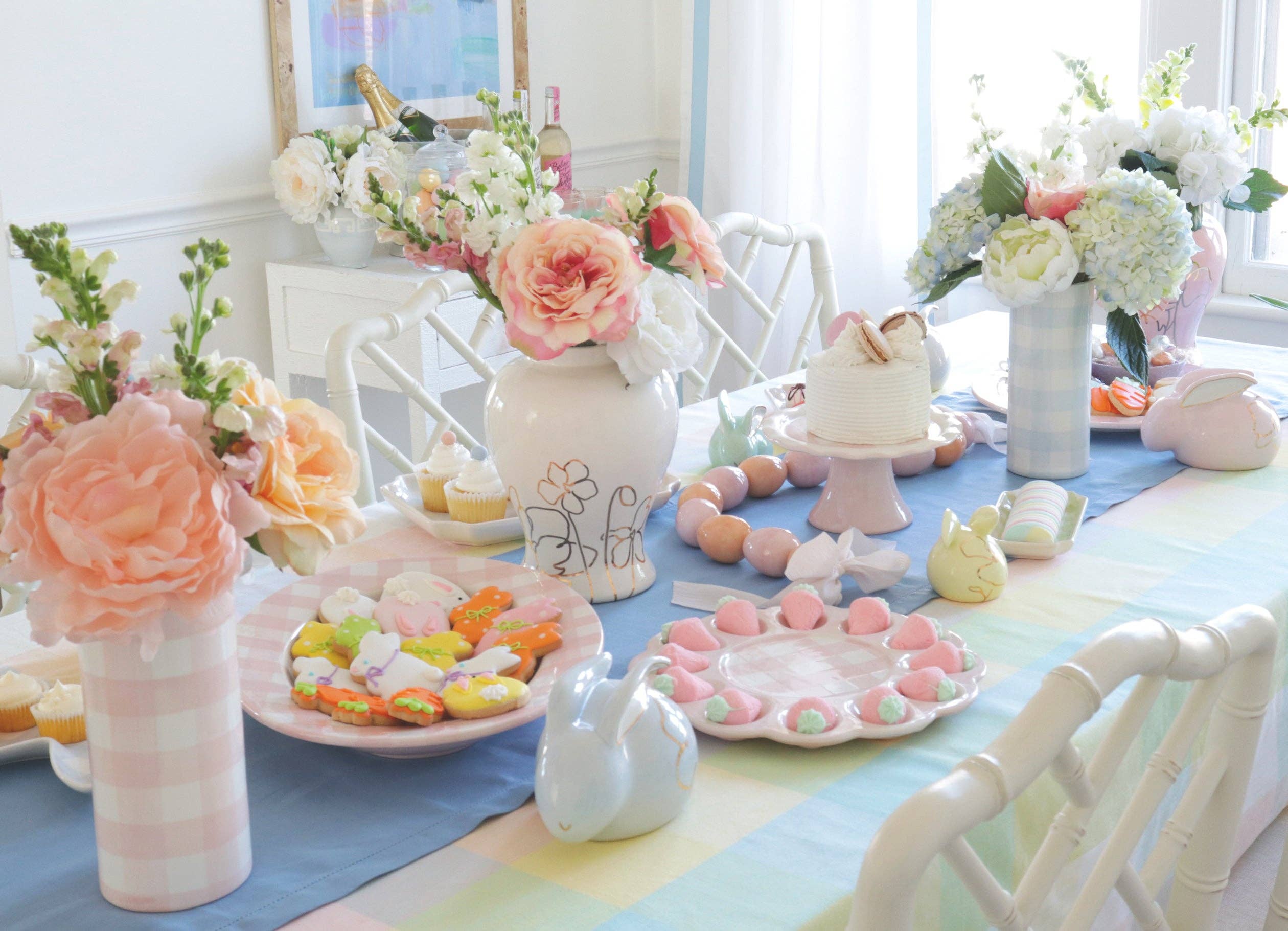 Gingham Vase in French Blue