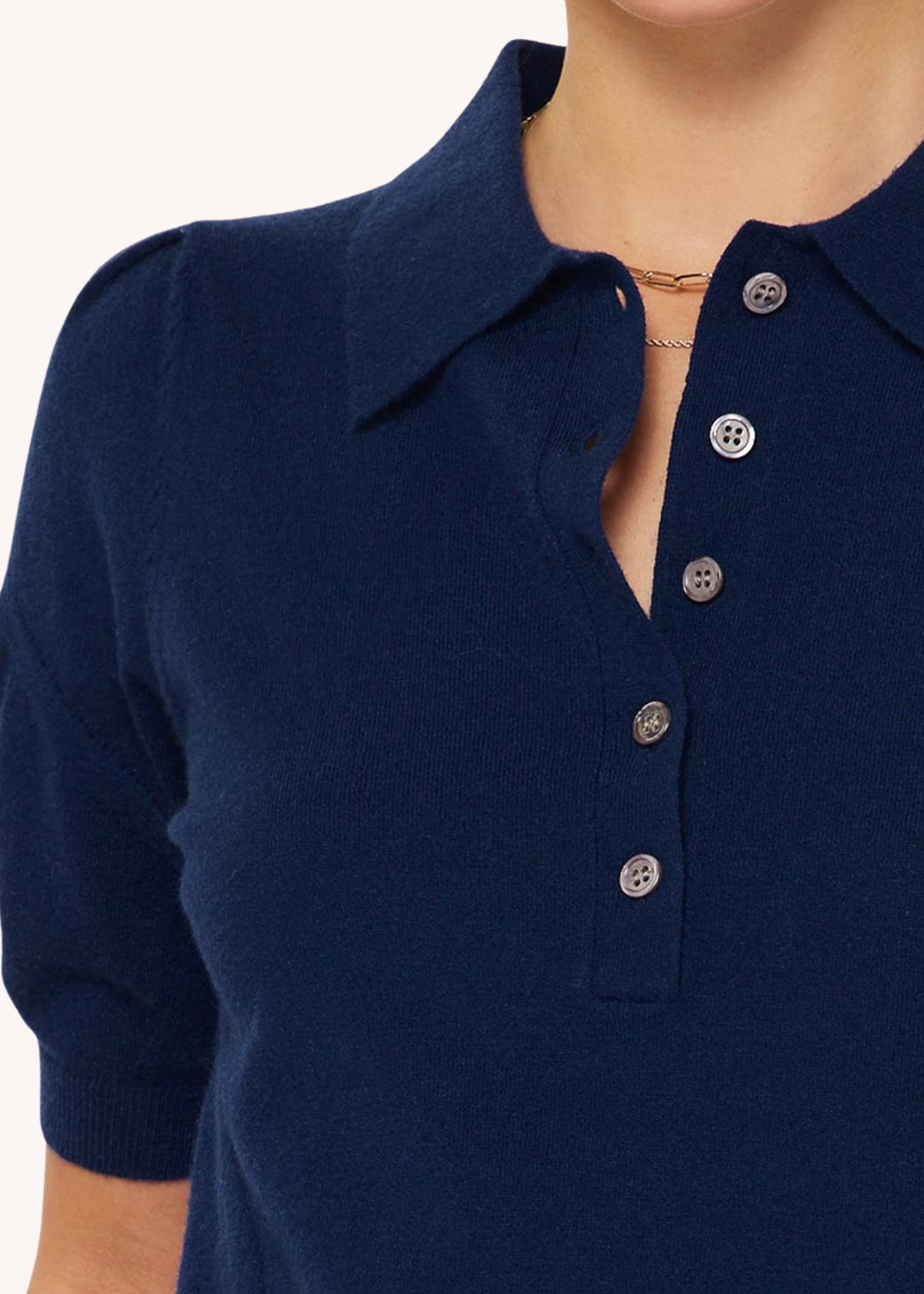 Short Sleeve Knit Polo Top in Navy