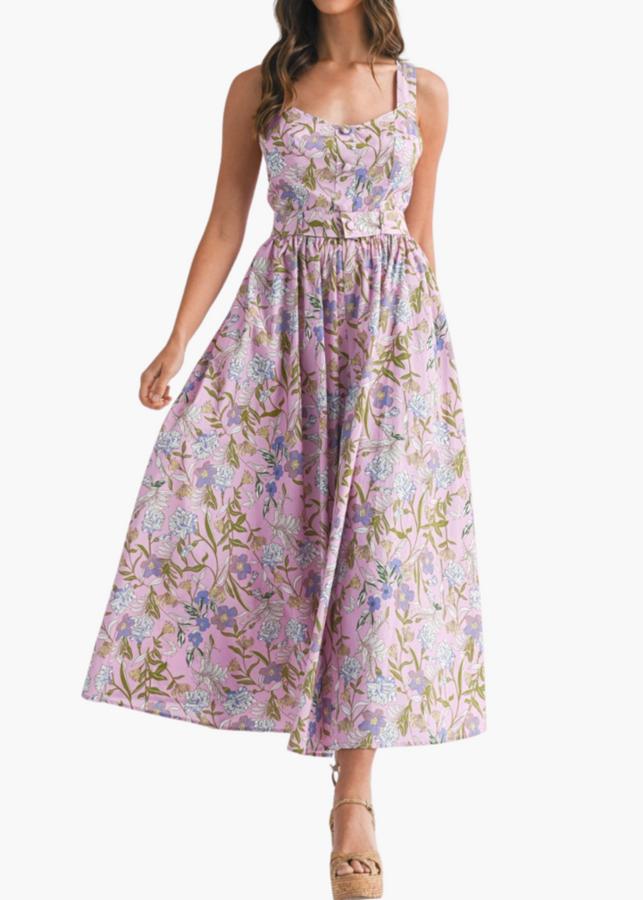 Liz Midi Dress in Pink Lavender