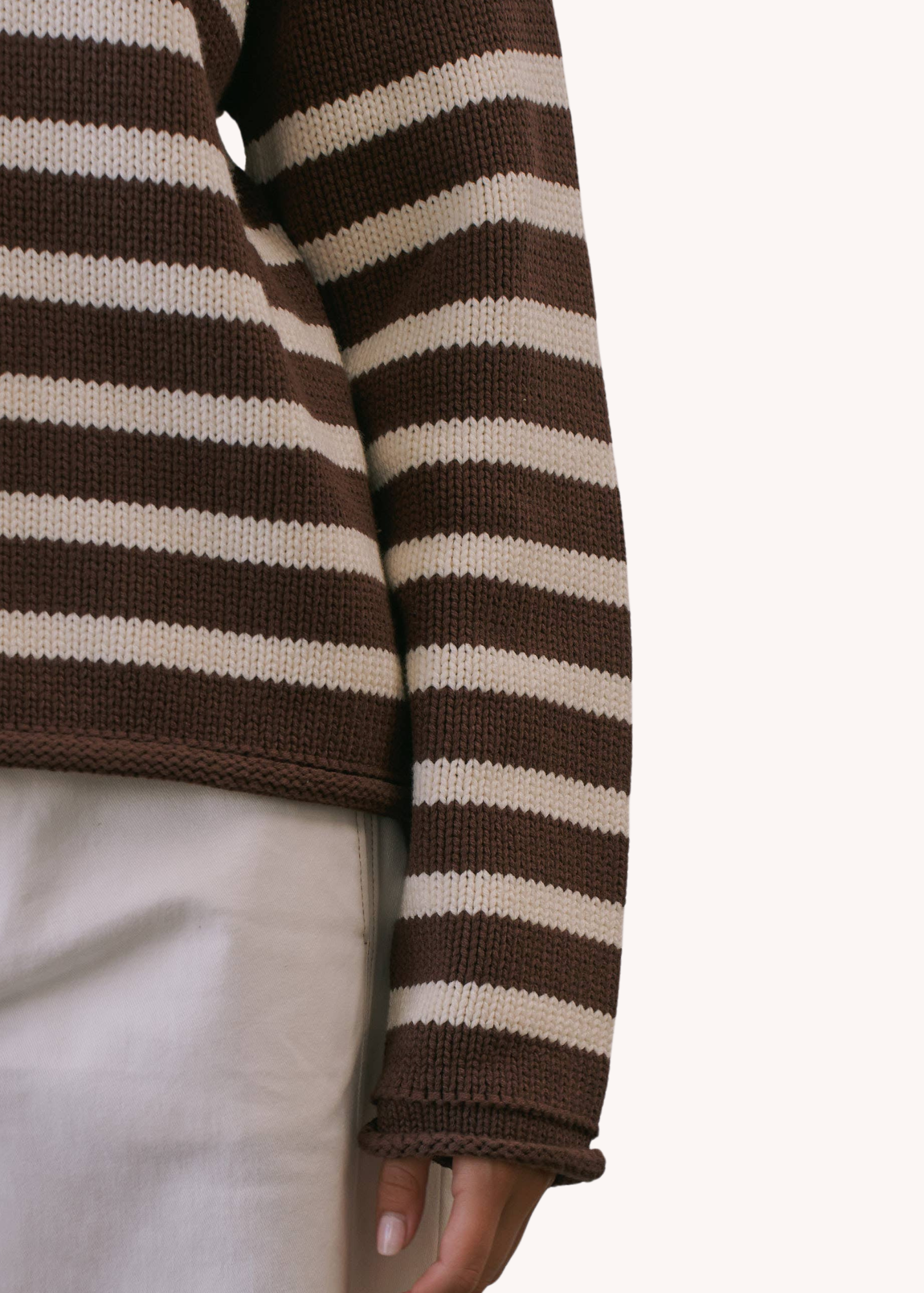 Striped Roll Neck Sweater in Chocolate