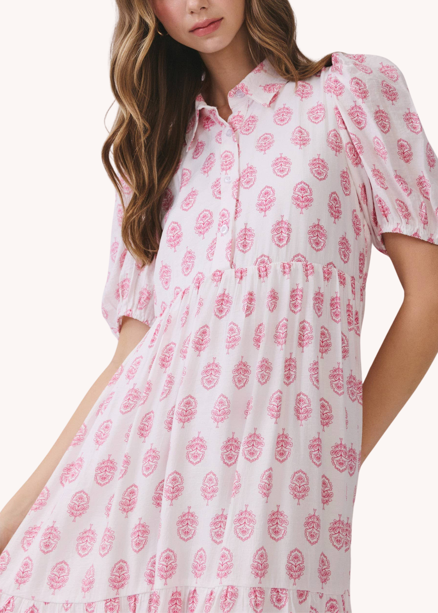 Tiegan Blockprint Tiered Midi Dress