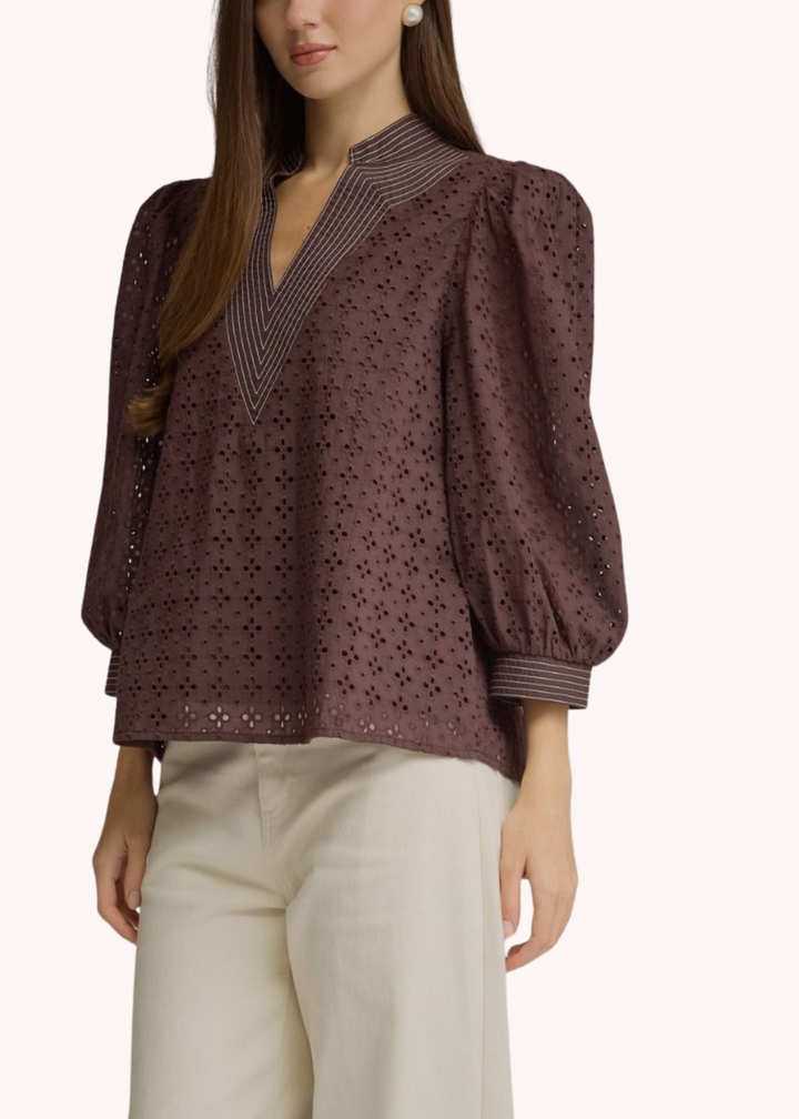 Annabelle Eyelet Top in Chocolate