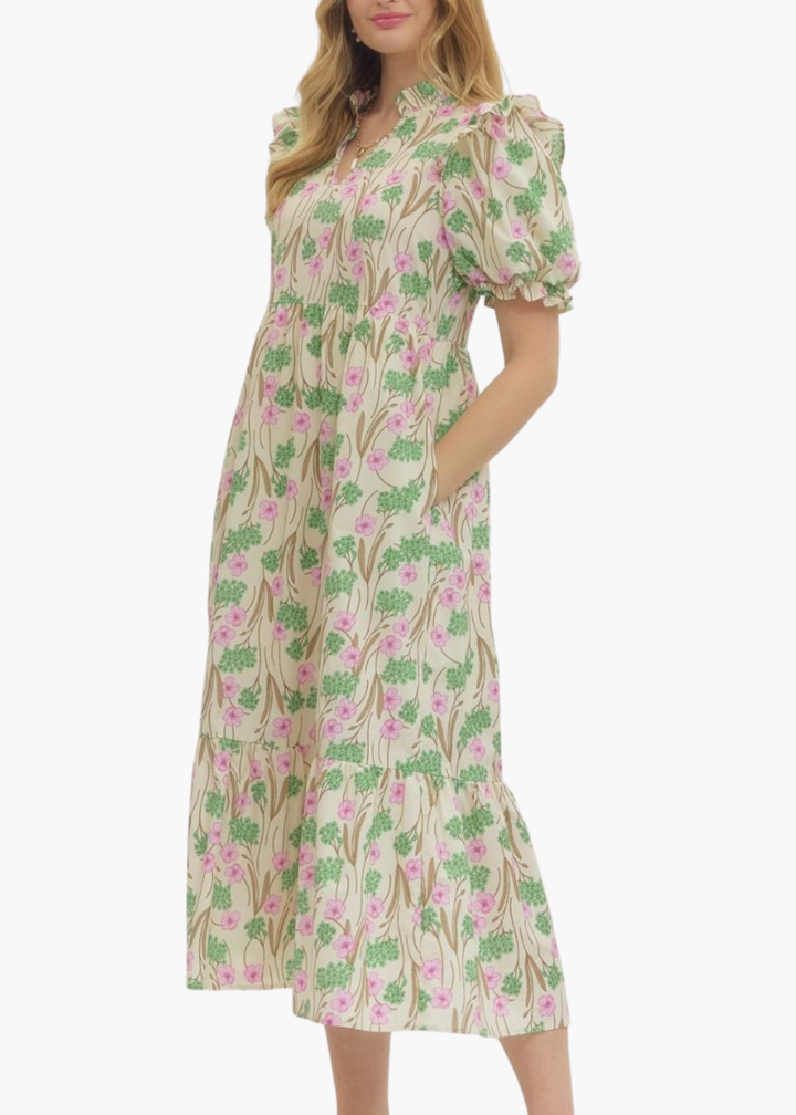 Evelyn Midi Dress in Ecru Pink