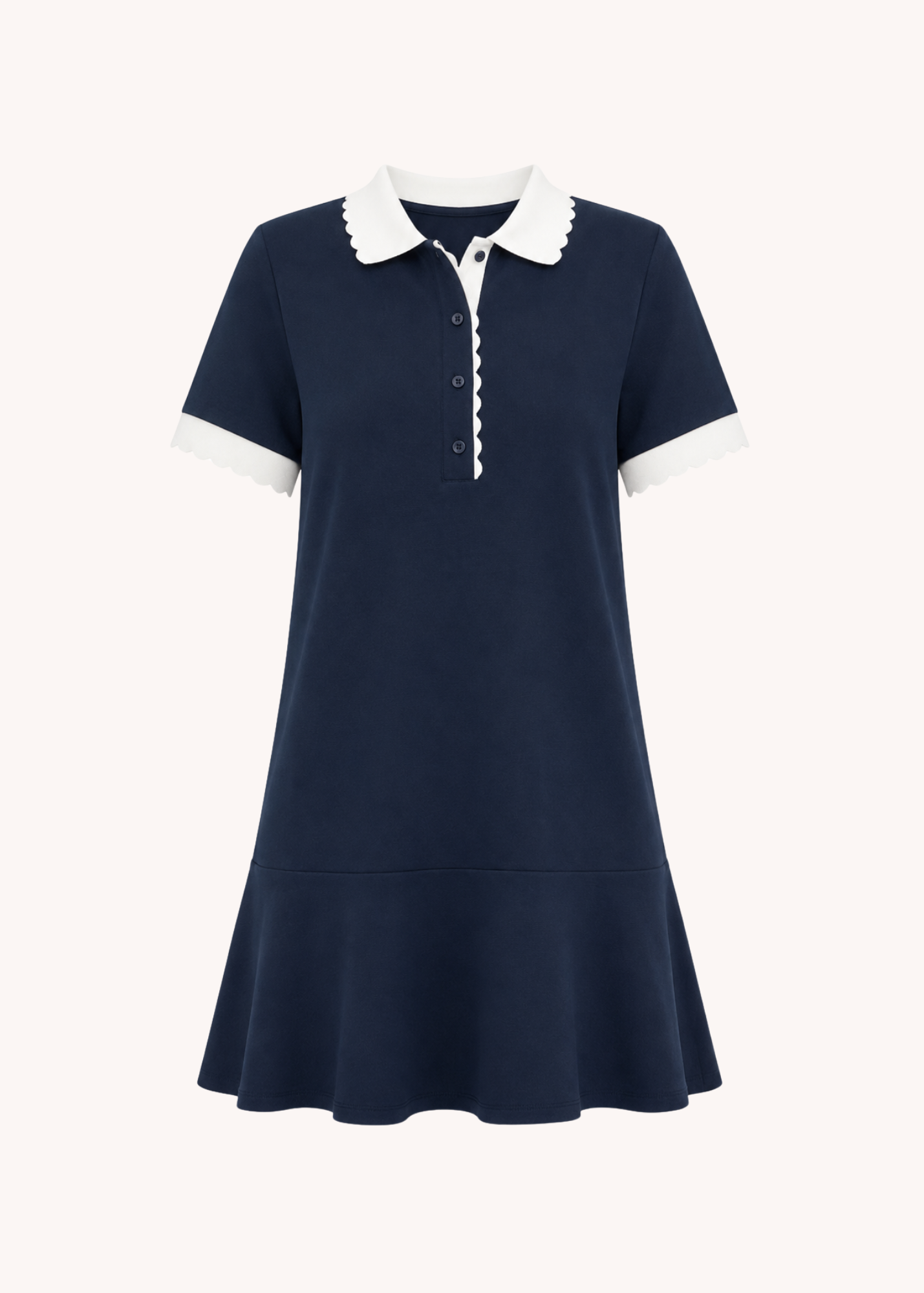 Celia Scalloped Cotton Mini Dress in Navy L