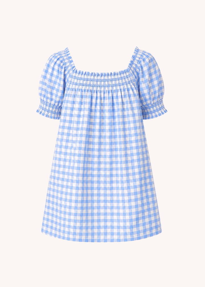 Lorelai Cotton Smocked Dress in Light Blue Gingham
