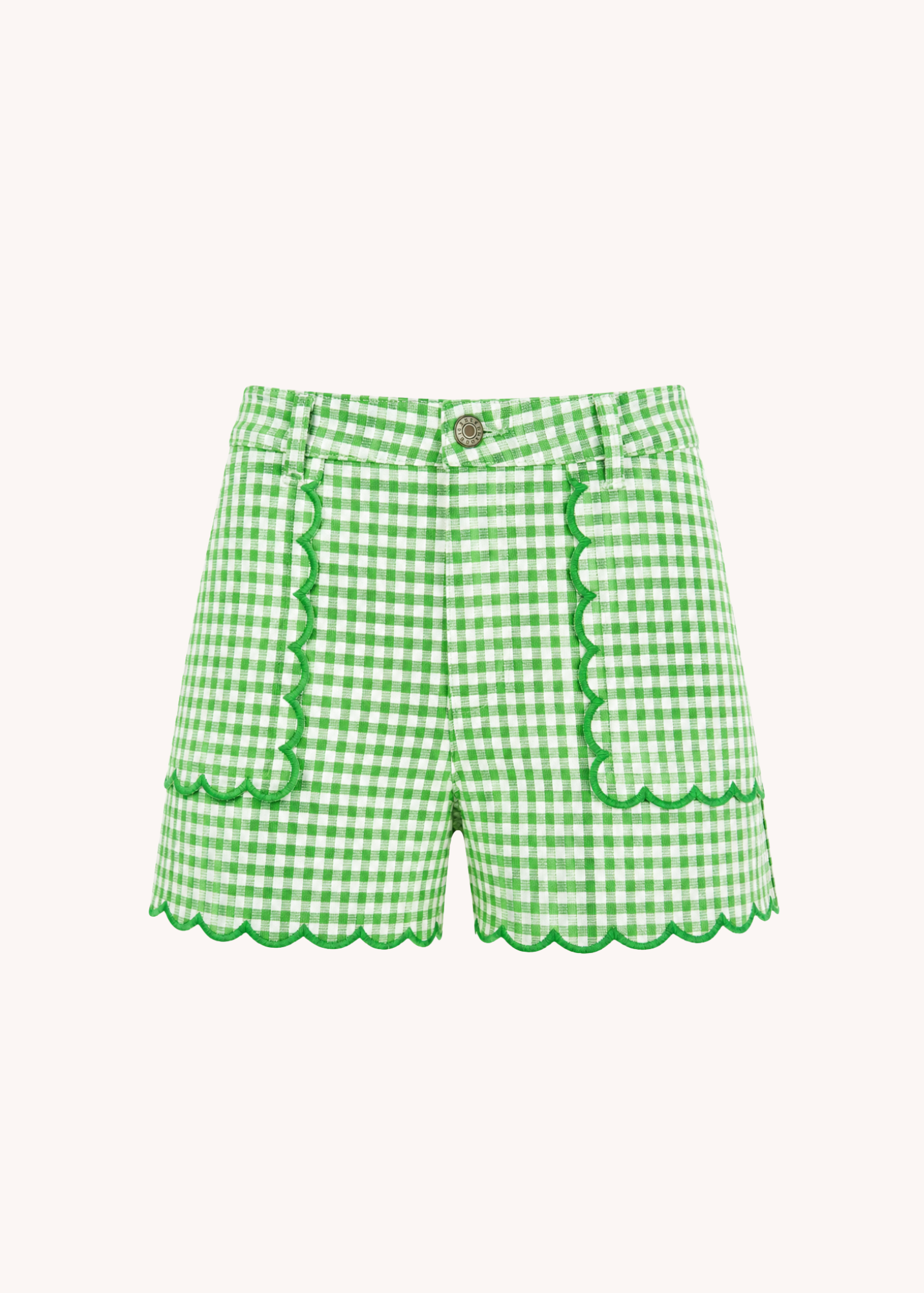 Sadie Scalloped Shorts in Green Gingham