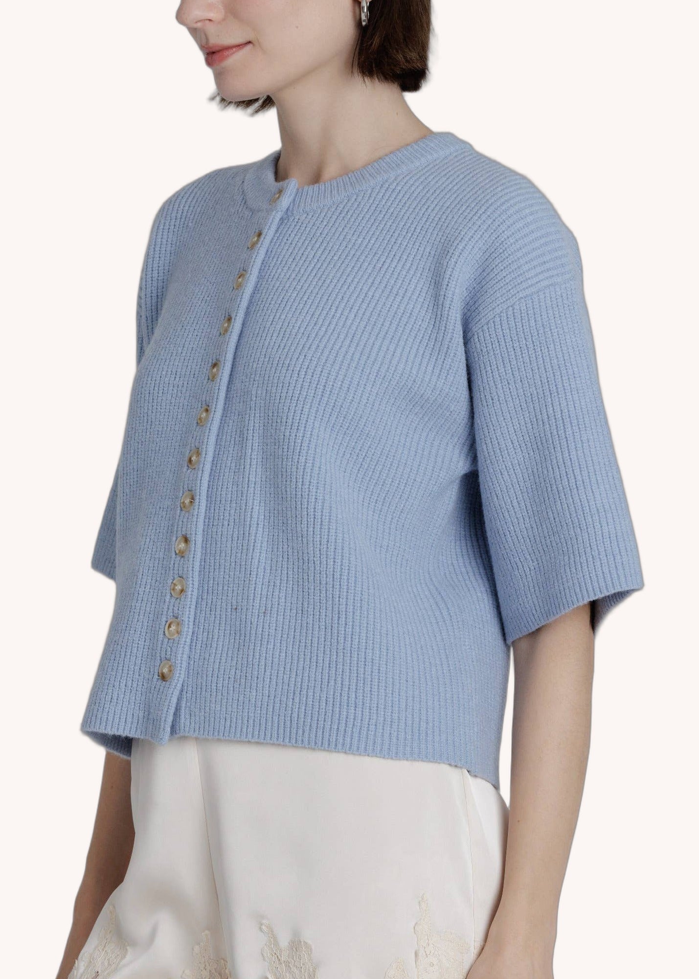 Ako2631 S/S Knit Cardigan in Blue