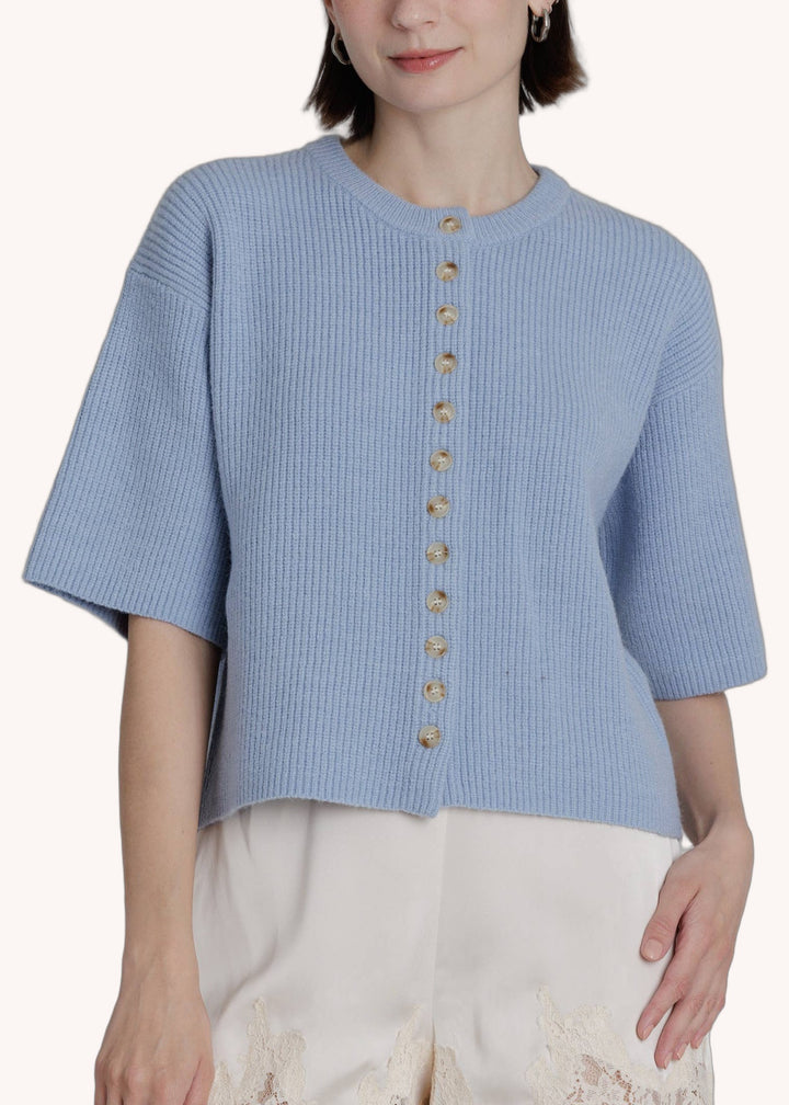 Ako2631 S/S Knit Cardigan in Blue